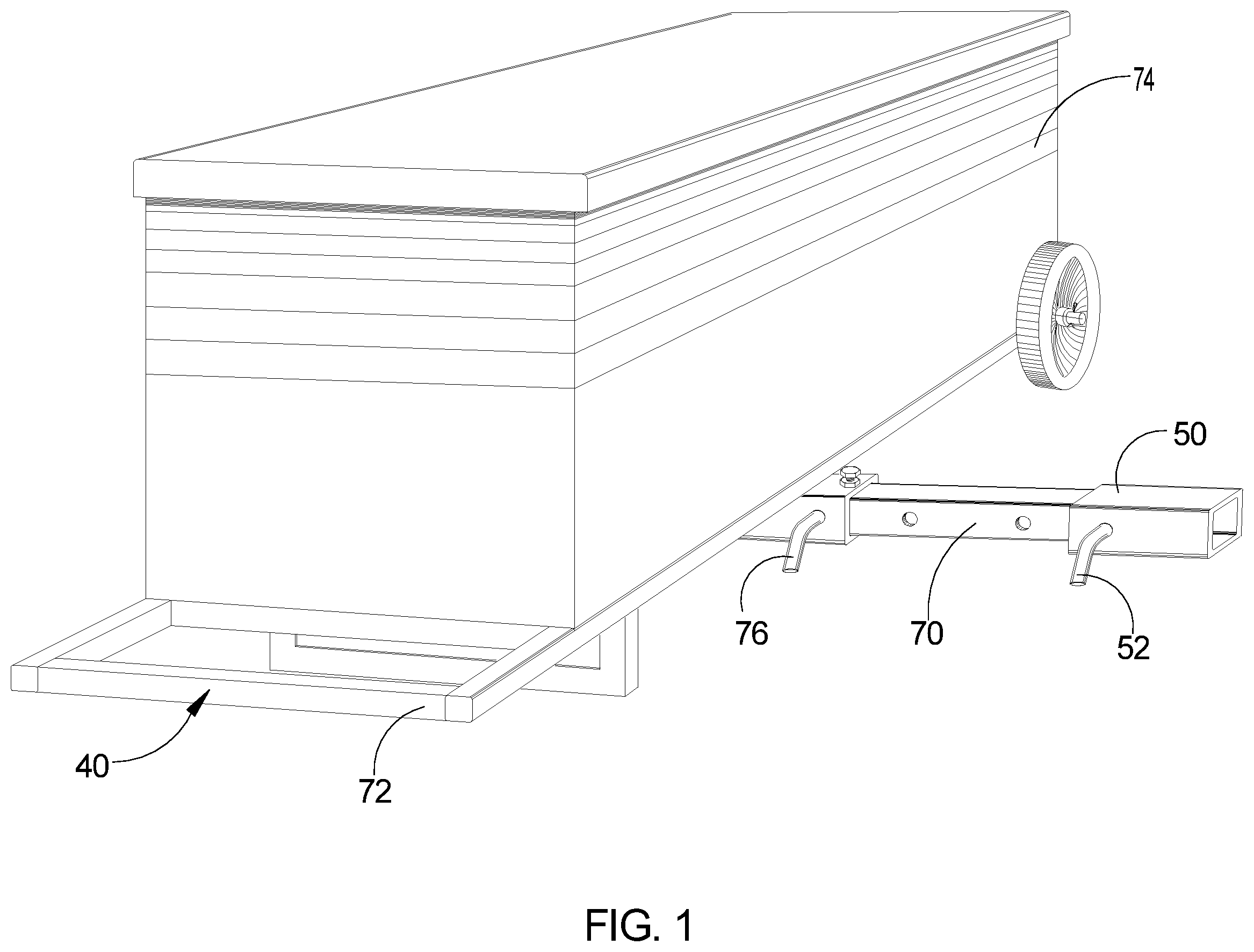 Patent US12351227 Figure 1 – Cargo hauling assembly and method of utilizing the cargo hauling assembly on a vehicle