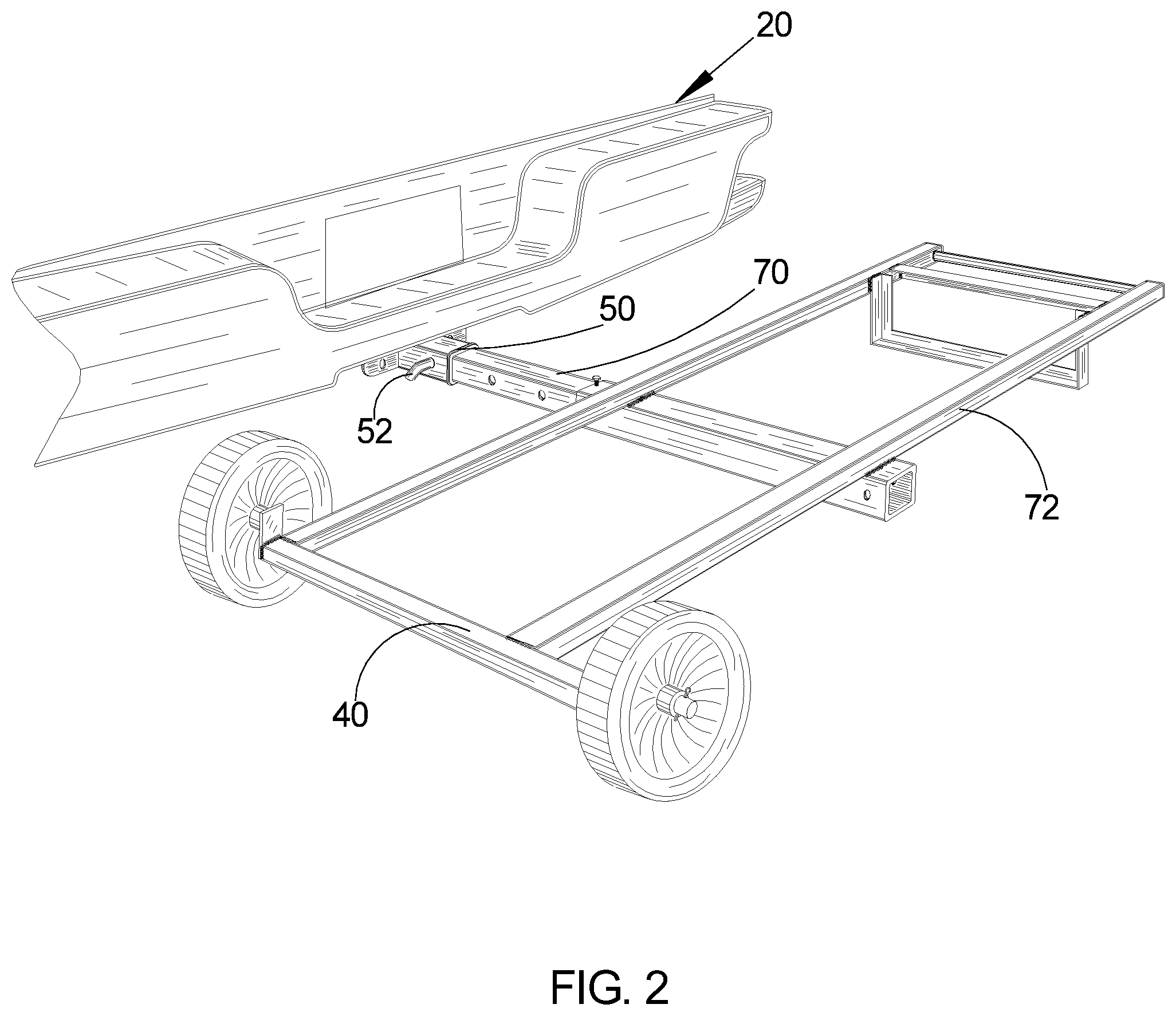 Patent US12351227 Figure 2 – Cargo hauling assembly and method of utilizing the cargo hauling assembly on a vehicle