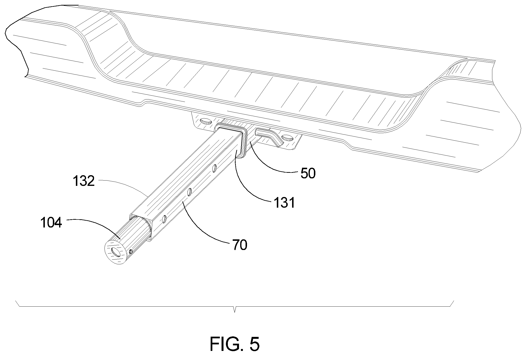 Patent US12351227 Figure 5 – Cargo hauling assembly and method of utilizing the cargo hauling assembly on a vehicle