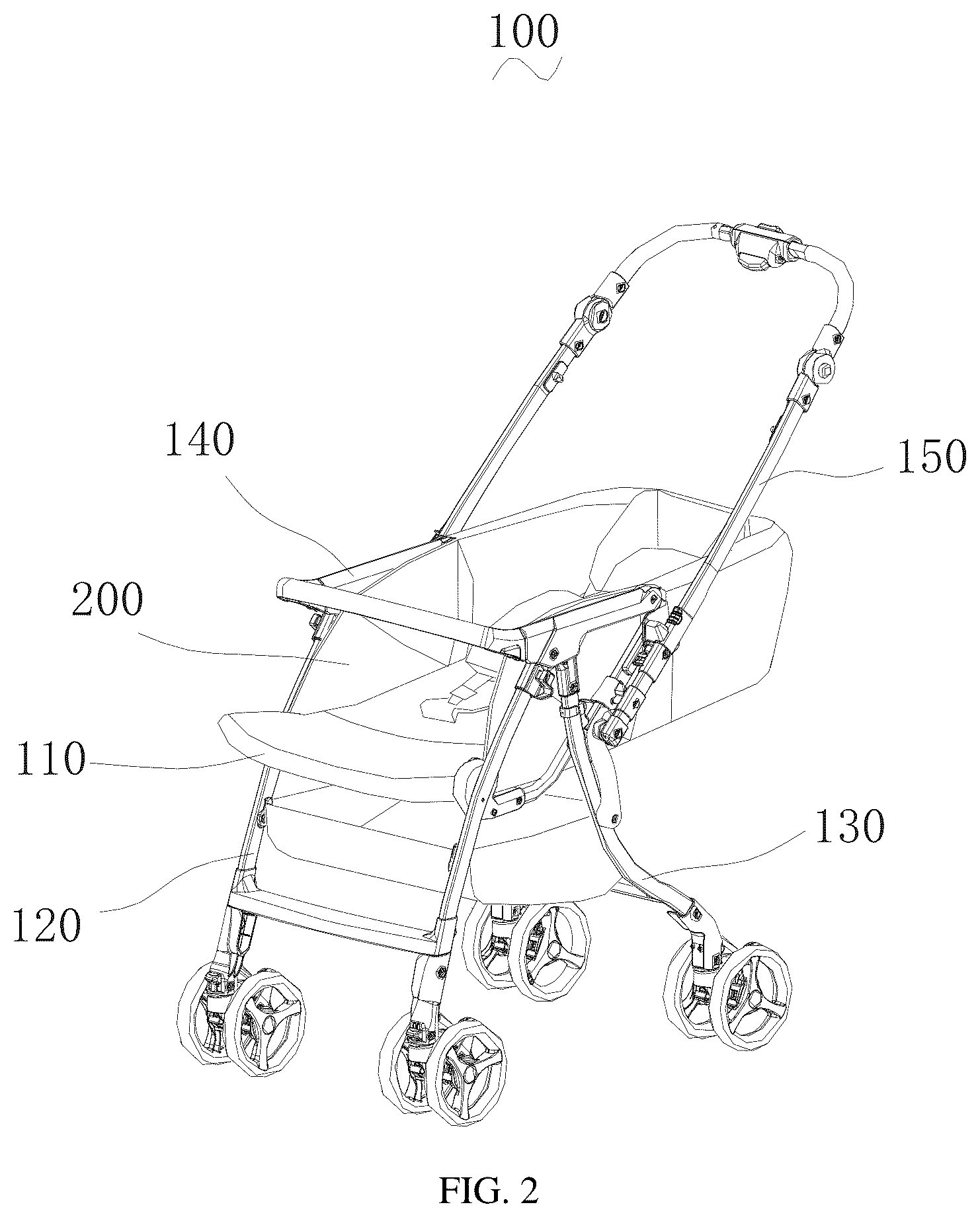Patent US12351229 Figure 2 – Baby stroller and seat cover assembly thereof