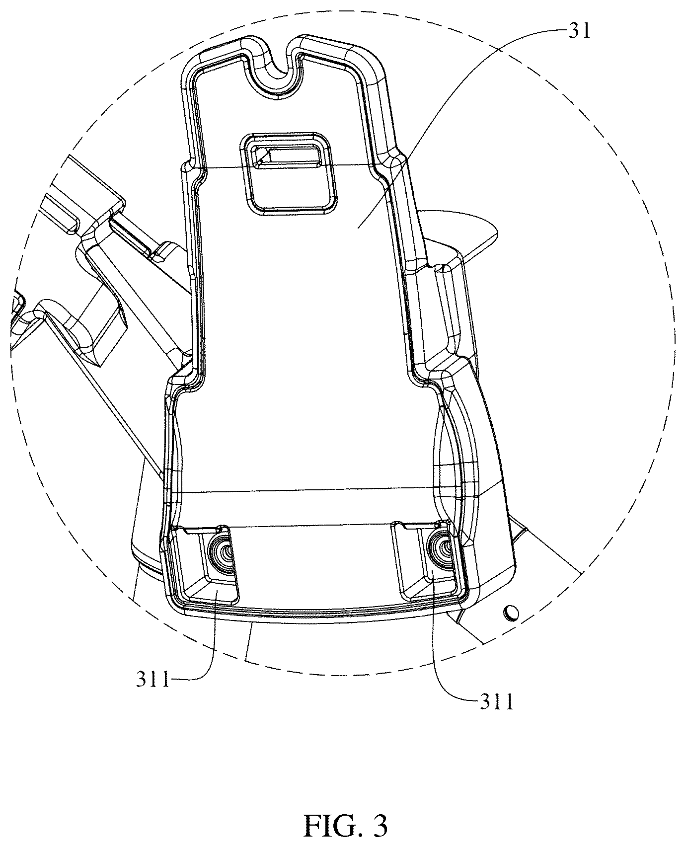 Patent US12351230 Figure 3 – Snapping structure and baby carrier using the same