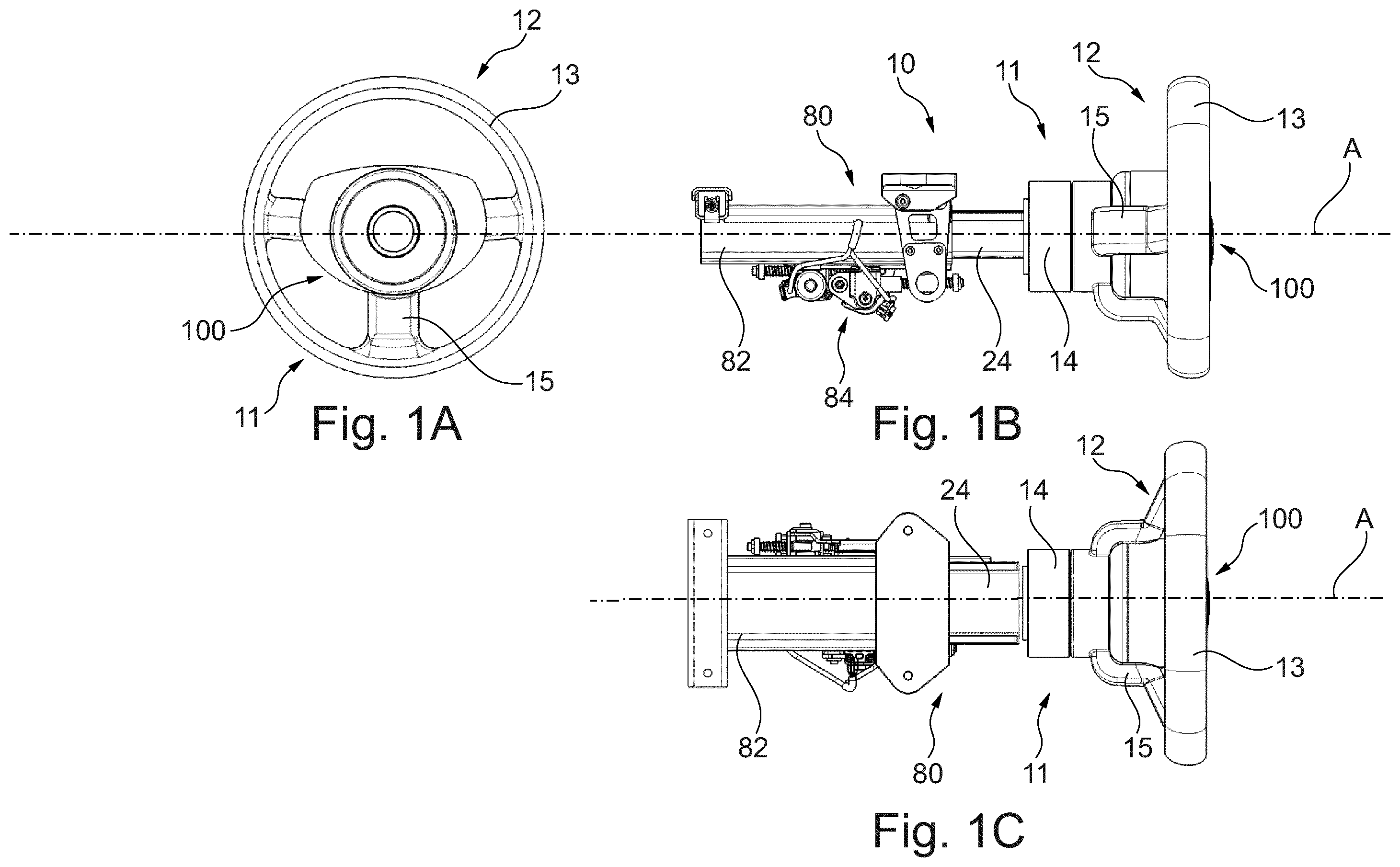 Patent US12351232 Figure 1 – Retractable steering wheel arrangement with non-planar steering wheel rim