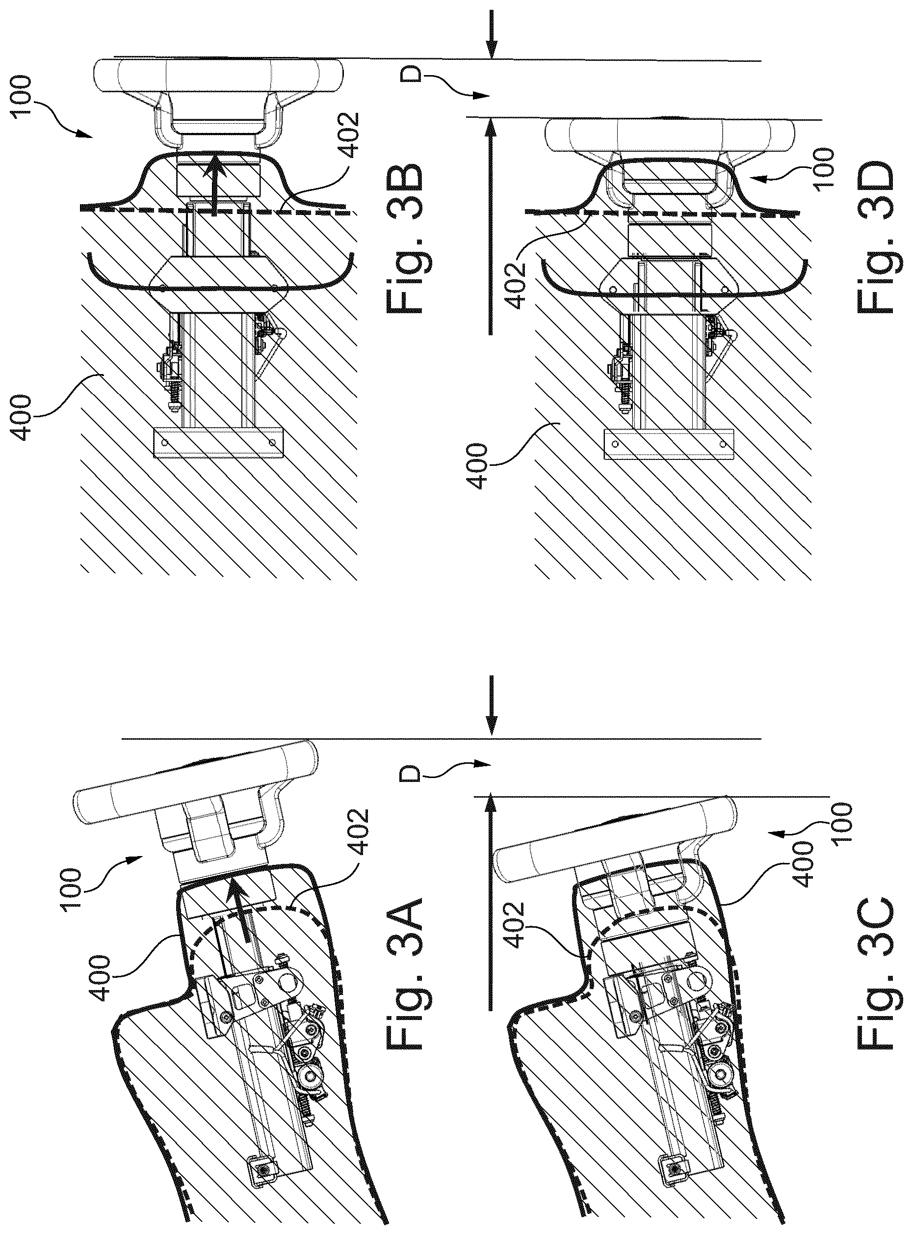 Patent US12351232 Figure 3 – Retractable steering wheel arrangement with non-planar steering wheel rim
