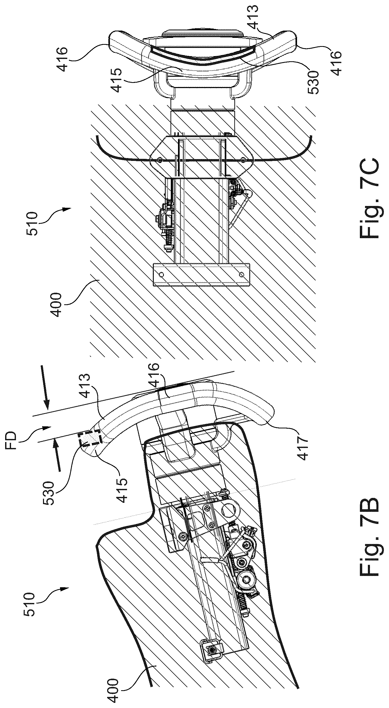 Patent US12351232 Figure 8 – Retractable steering wheel arrangement with non-planar steering wheel rim