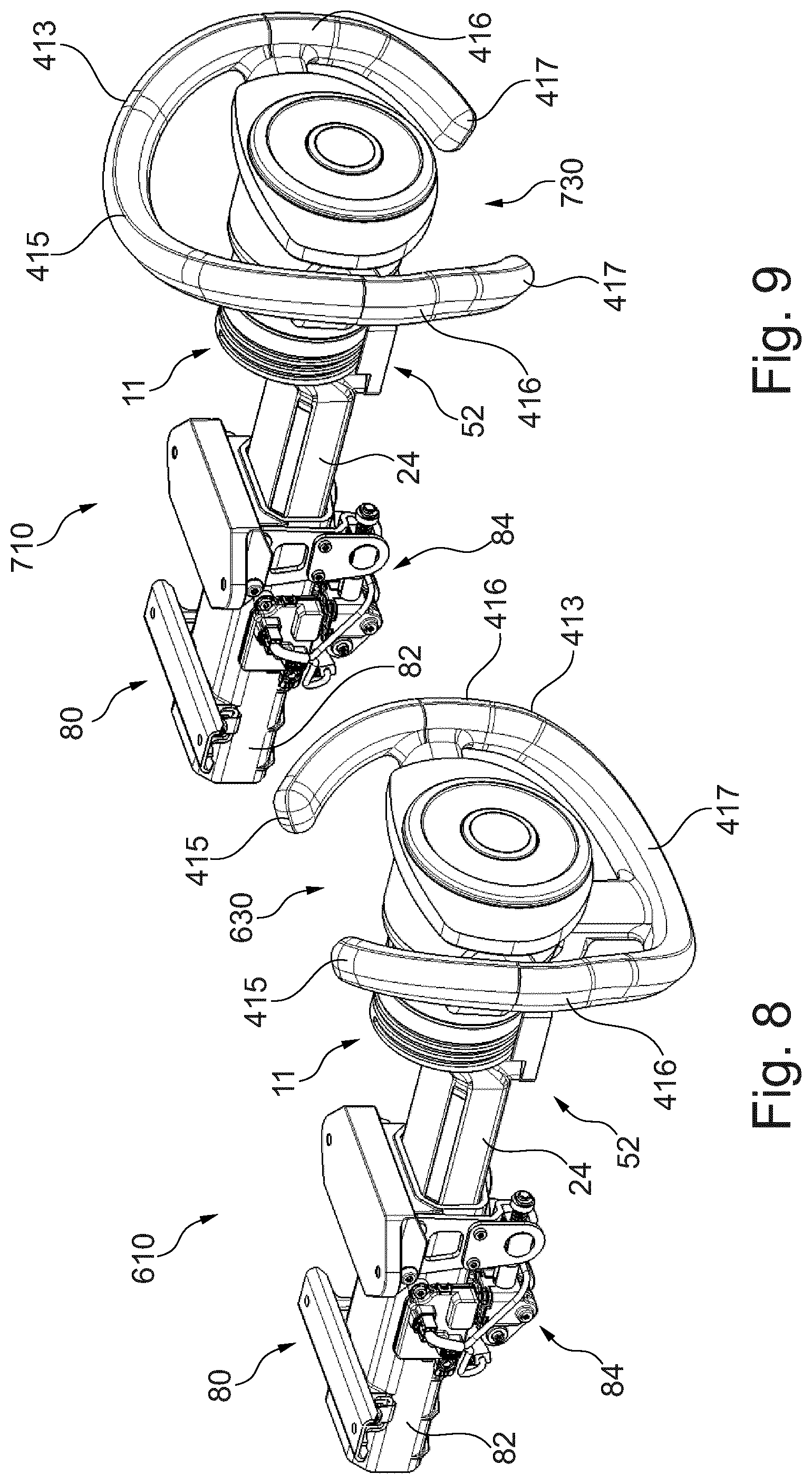 Patent US12351232 Figure 9 – Retractable steering wheel arrangement with non-planar steering wheel rim
