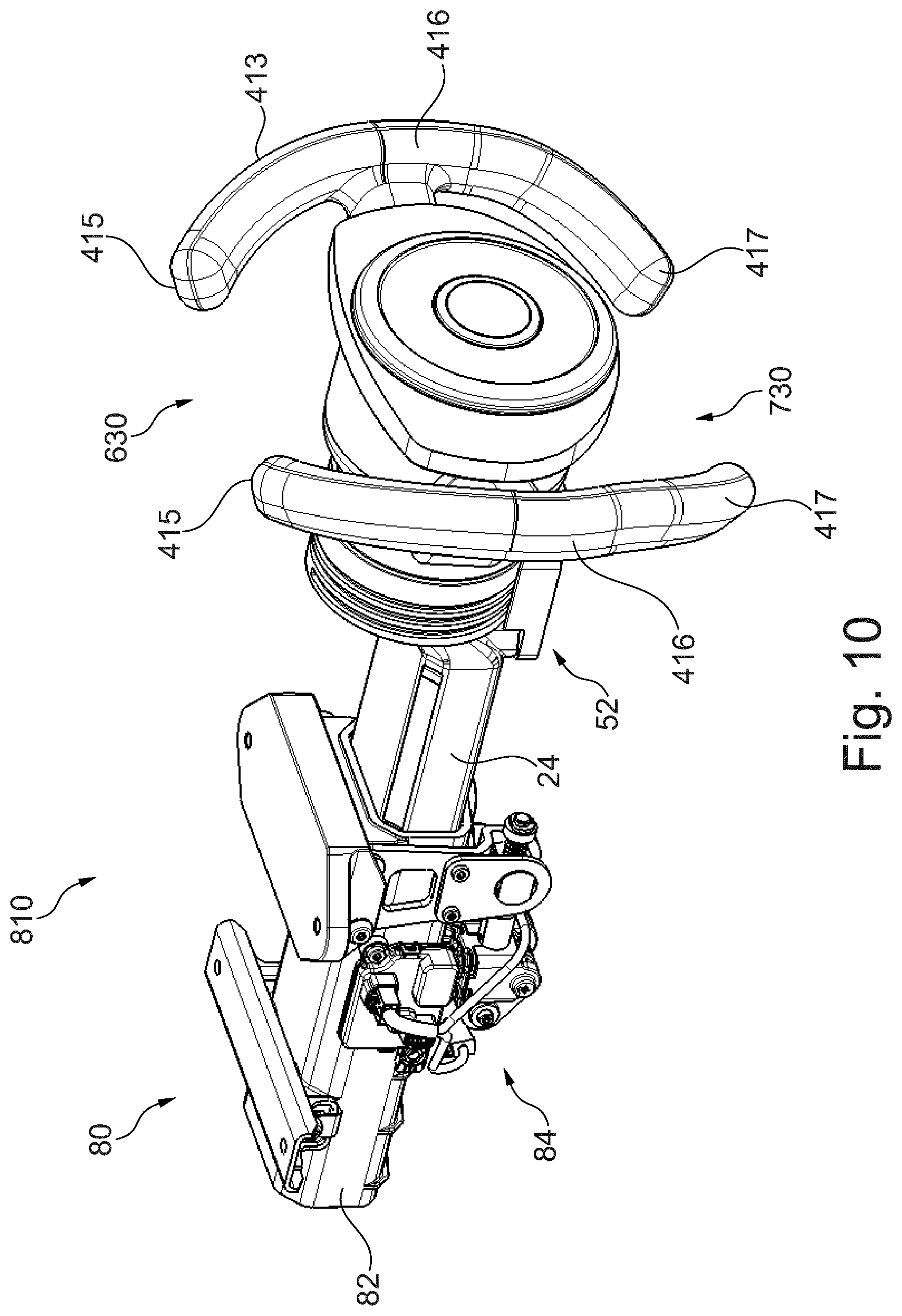 Patent US12351232 Figure 10 – Retractable steering wheel arrangement with non-planar steering wheel rim