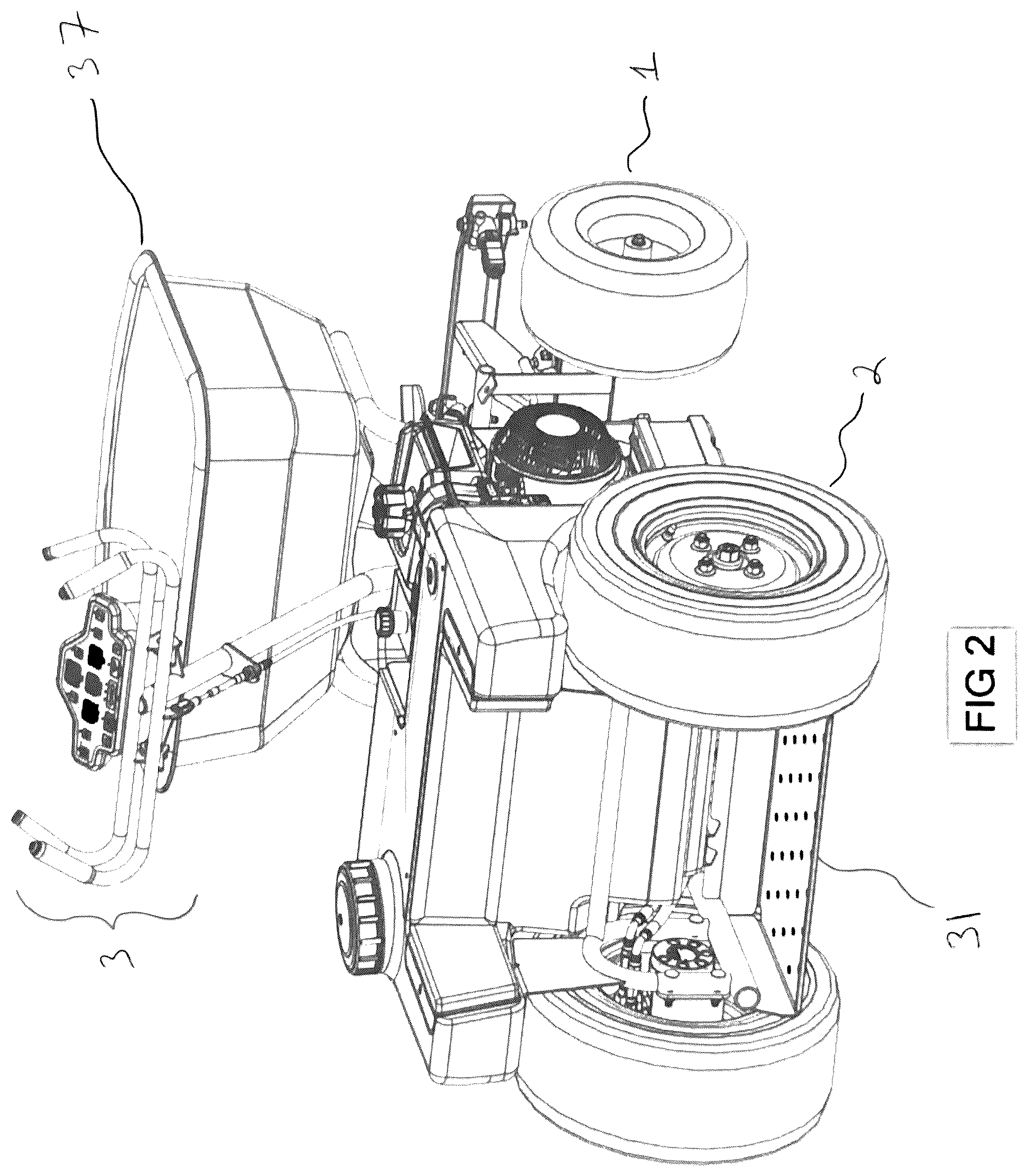 Patent US12351235 Figure 2 – Vehicle articulating and caster steering