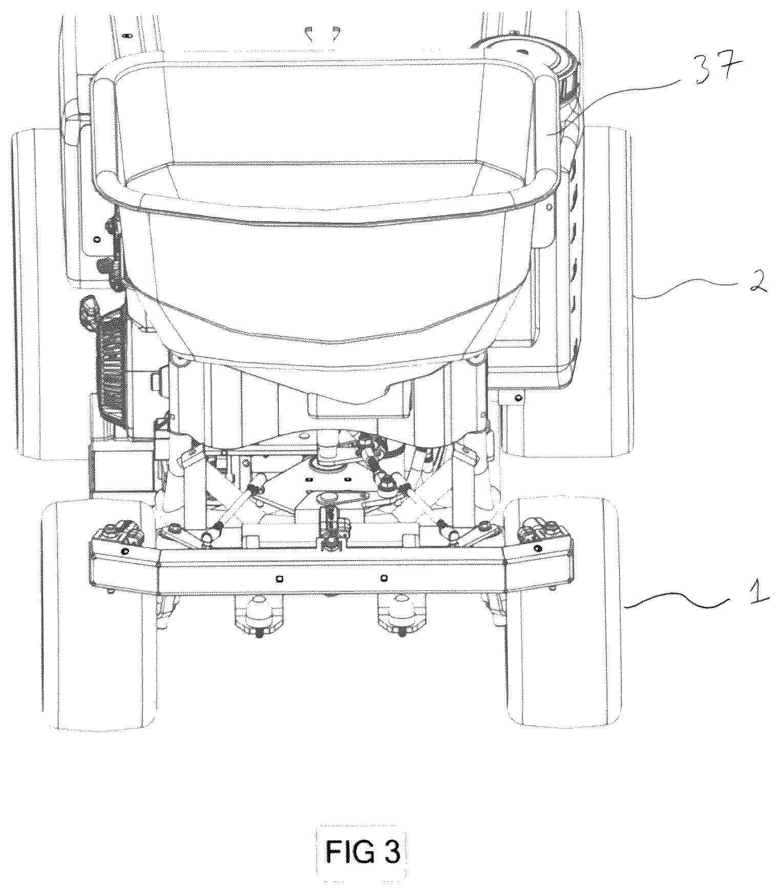 Patent US12351235 Figure 3 – Vehicle articulating and caster steering