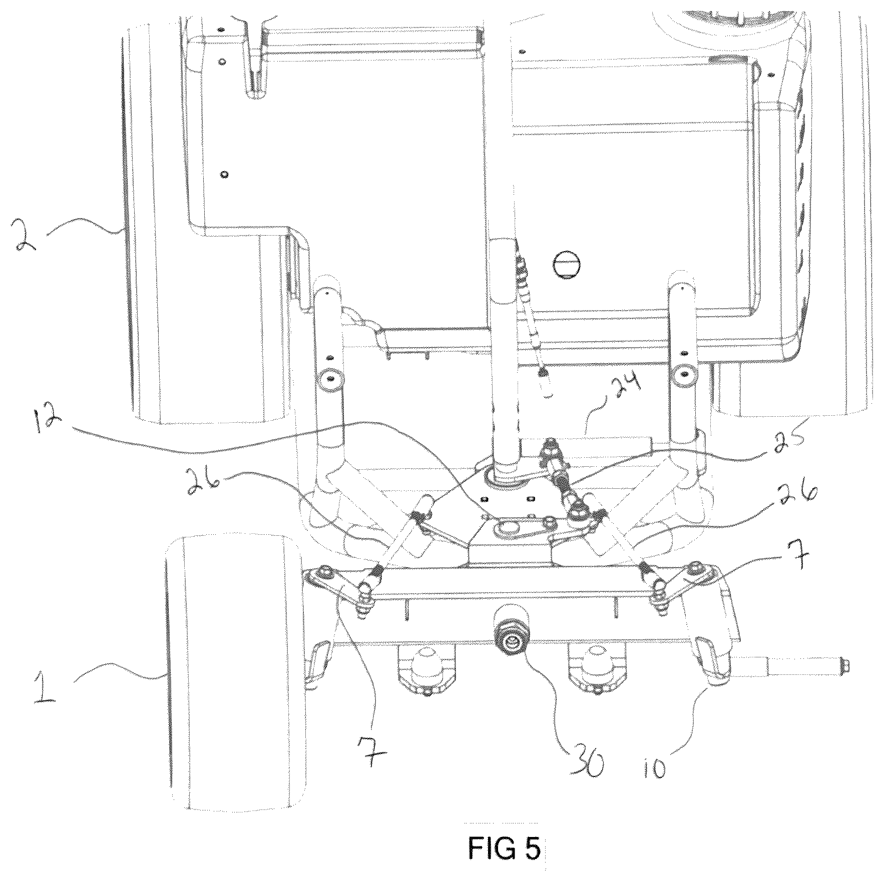Patent US12351235 Figure 5 – Vehicle articulating and caster steering