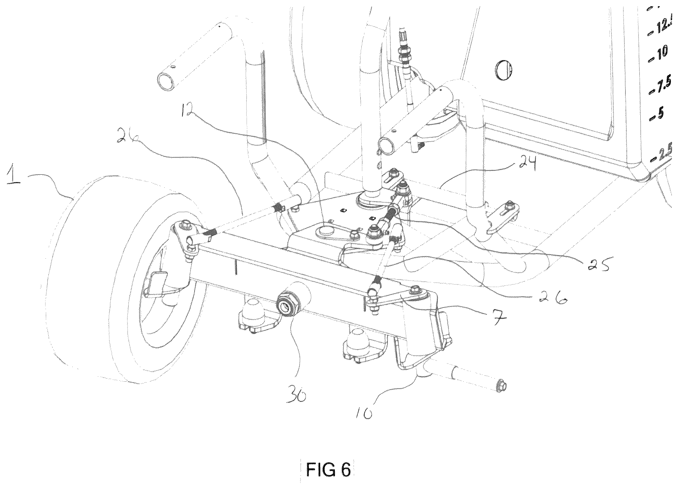 Patent US12351235 Figure 6 – Vehicle articulating and caster steering