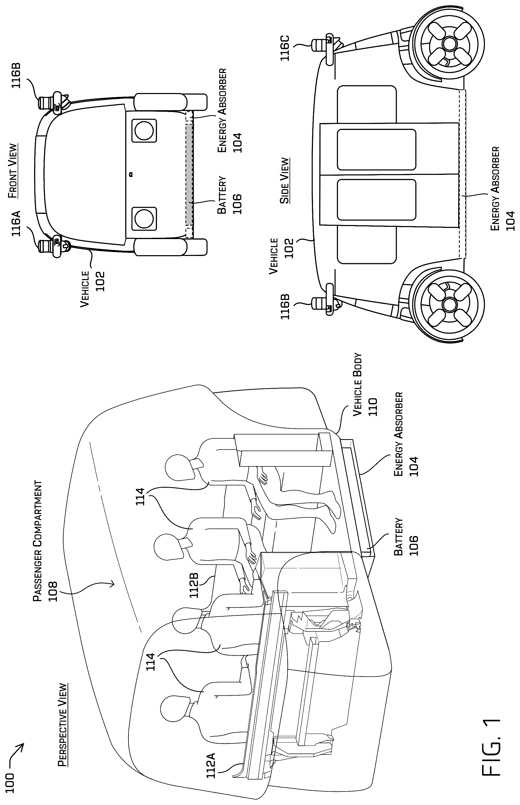 Patent US12351239 — Energy absorbing structure for a battery — Figure 1