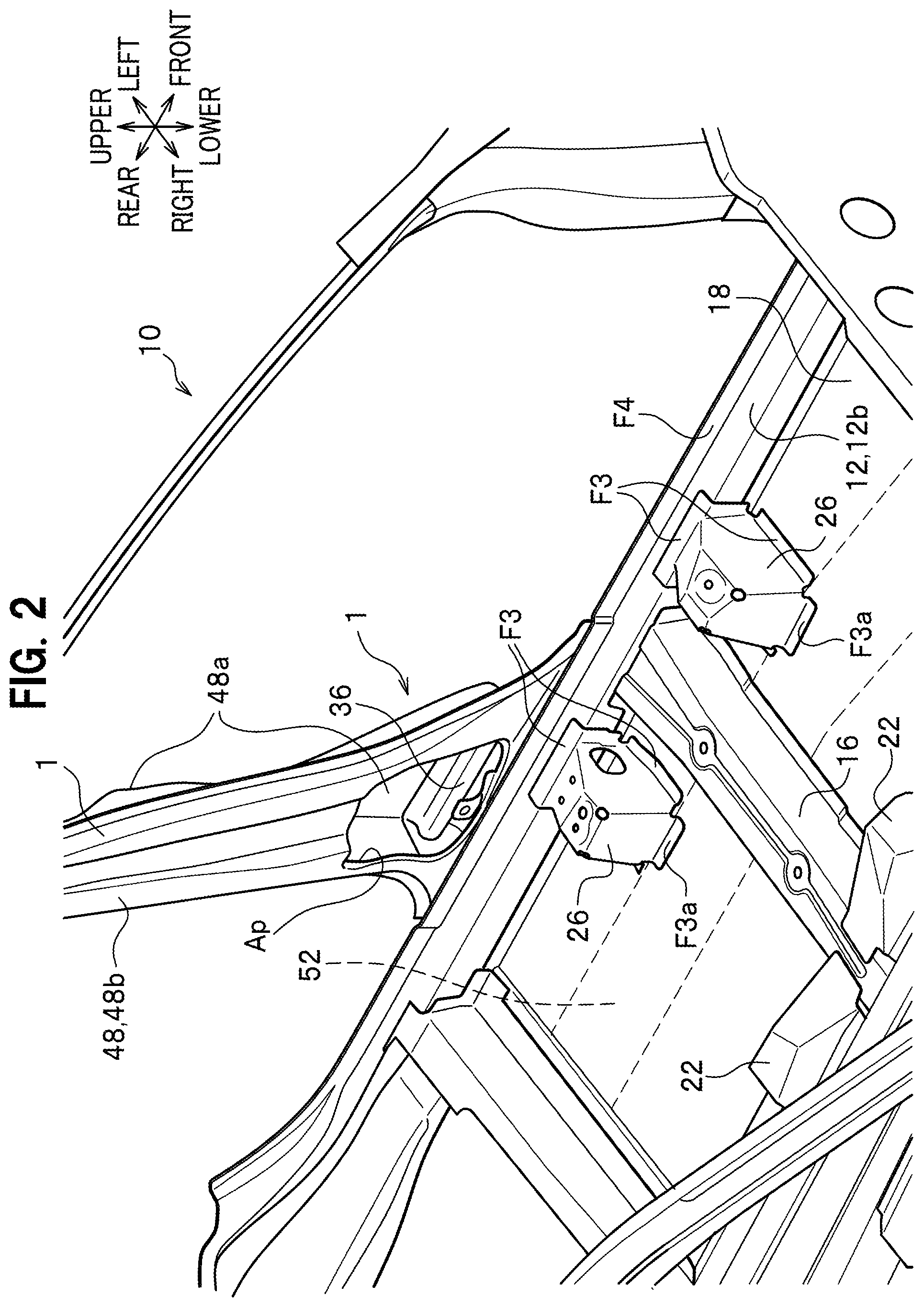 Patent US12351240 Figure 2 – Vehicle body side structure