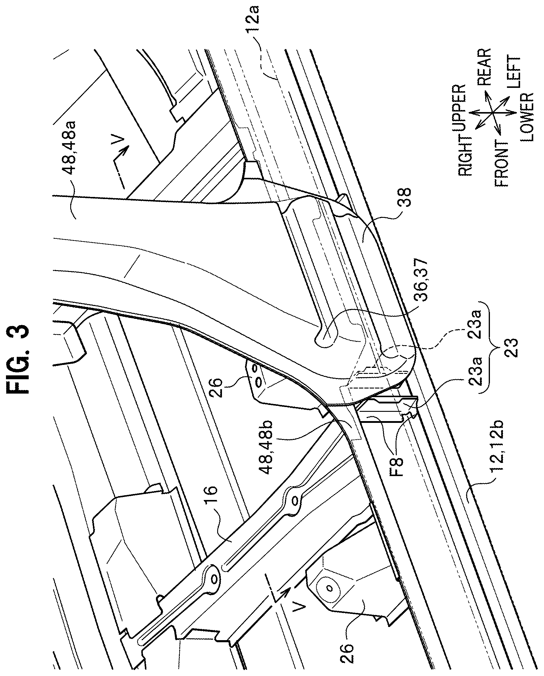 Patent US12351240 Figure 3 – Vehicle body side structure