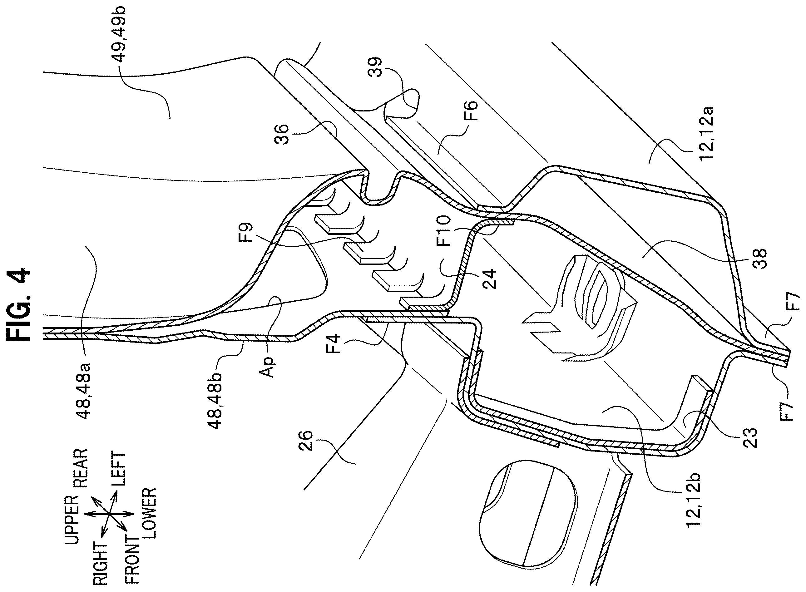 Patent US12351240 Figure 4 – Vehicle body side structure