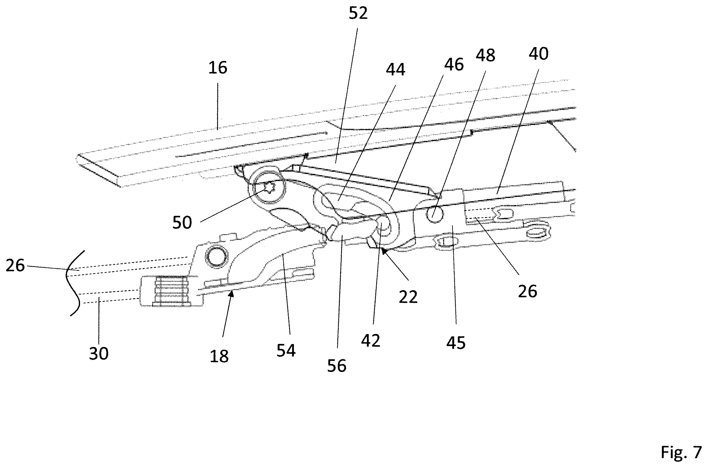 Patent US12351246 Figure 7 – Vehicle roof comprising a roof opening system having two kinematic units