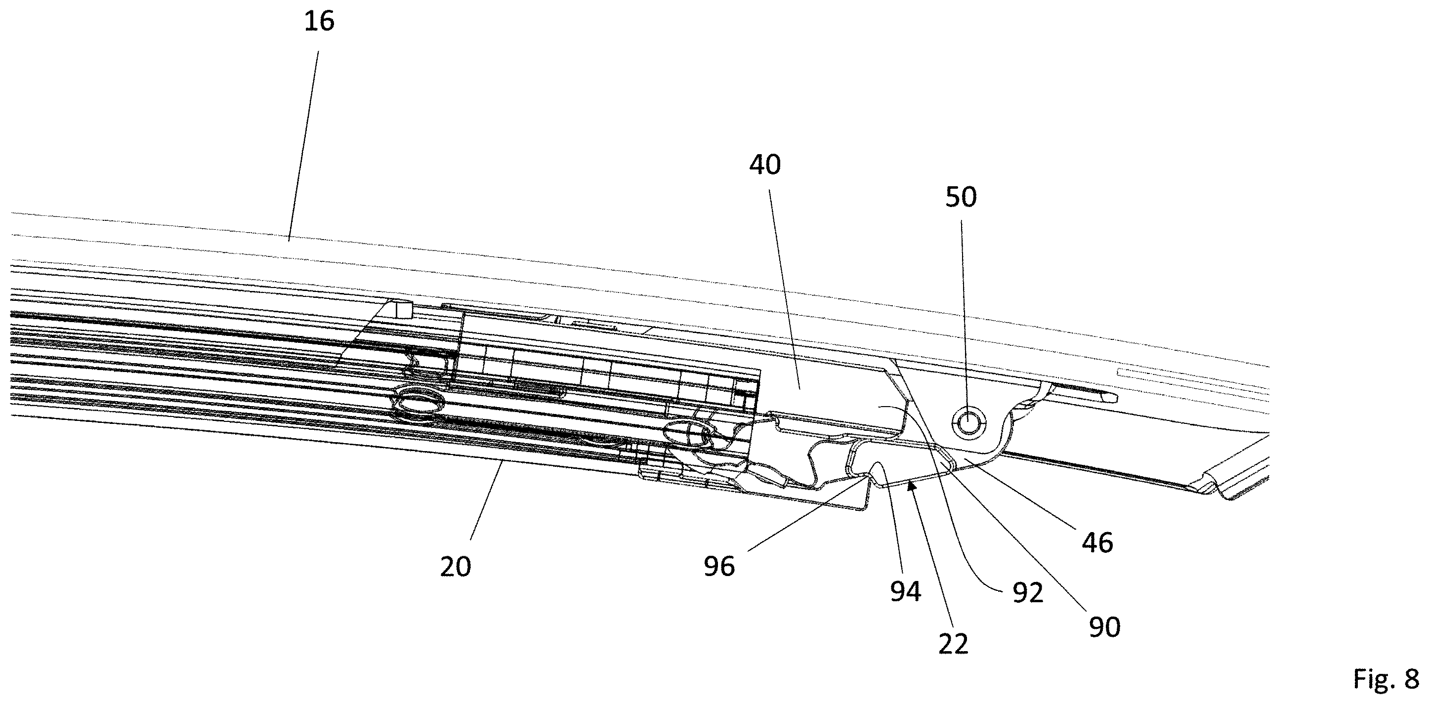 Patent US12351246 Figure 8 – Vehicle roof comprising a roof opening system having two kinematic units