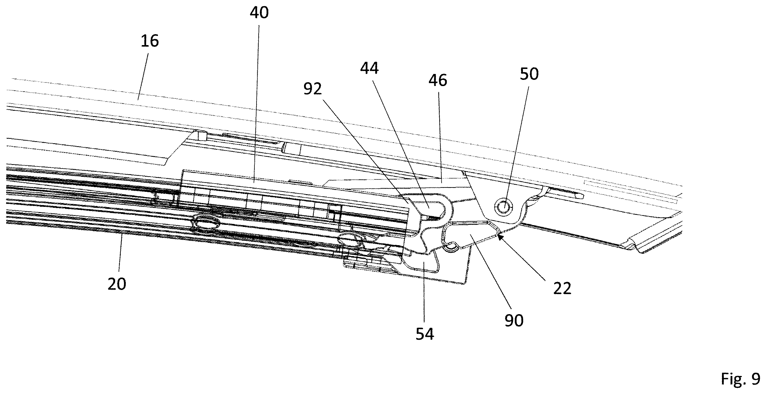 Patent US12351246 Figure 9 – Vehicle roof comprising a roof opening system having two kinematic units