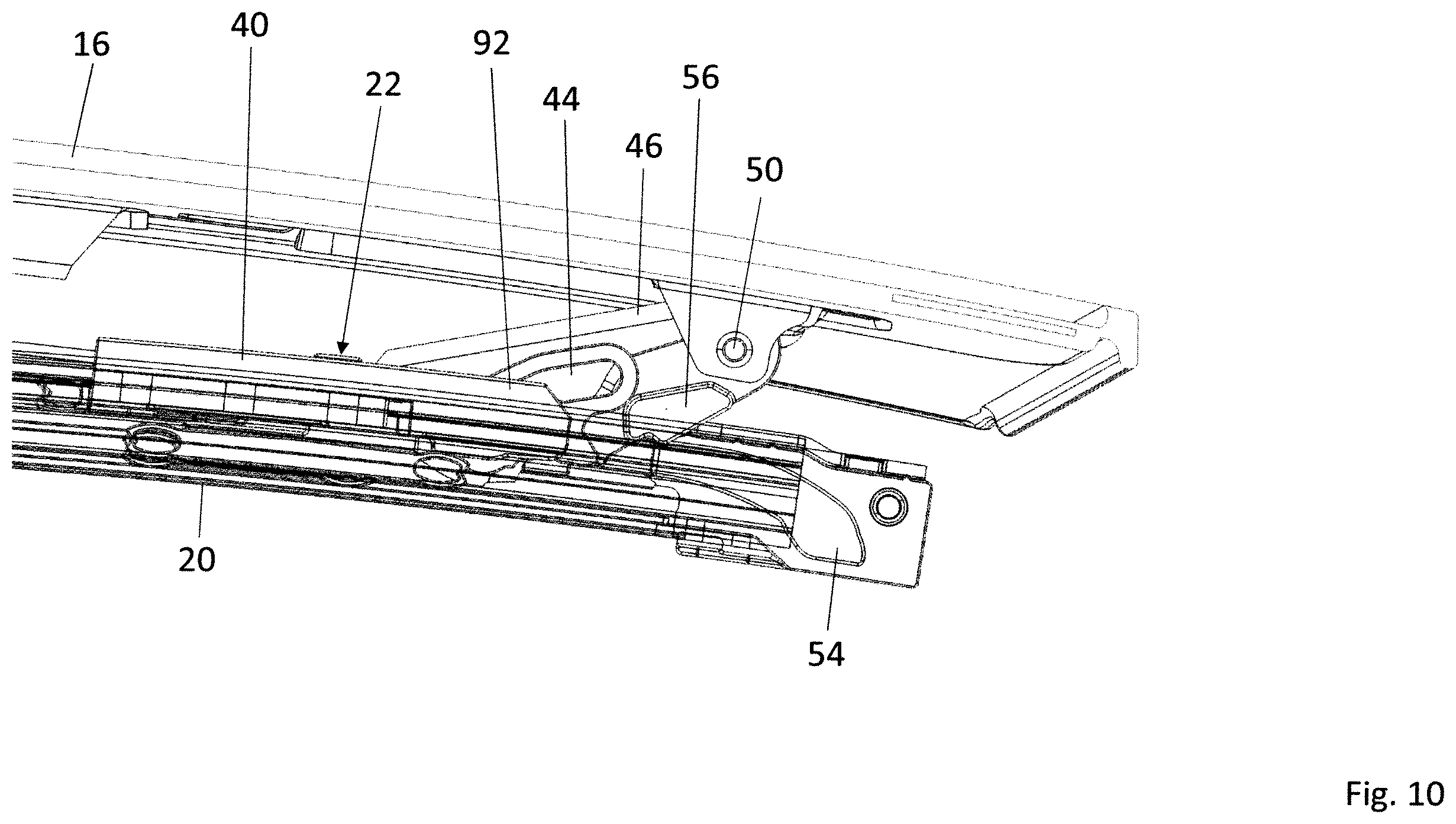 Patent US12351246 Figure 10 – Vehicle roof comprising a roof opening system having two kinematic units
