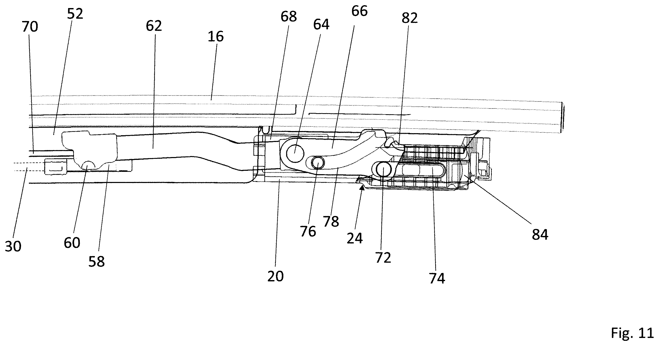 Patent US12351246 Figure 11 – Vehicle roof comprising a roof opening system having two kinematic units