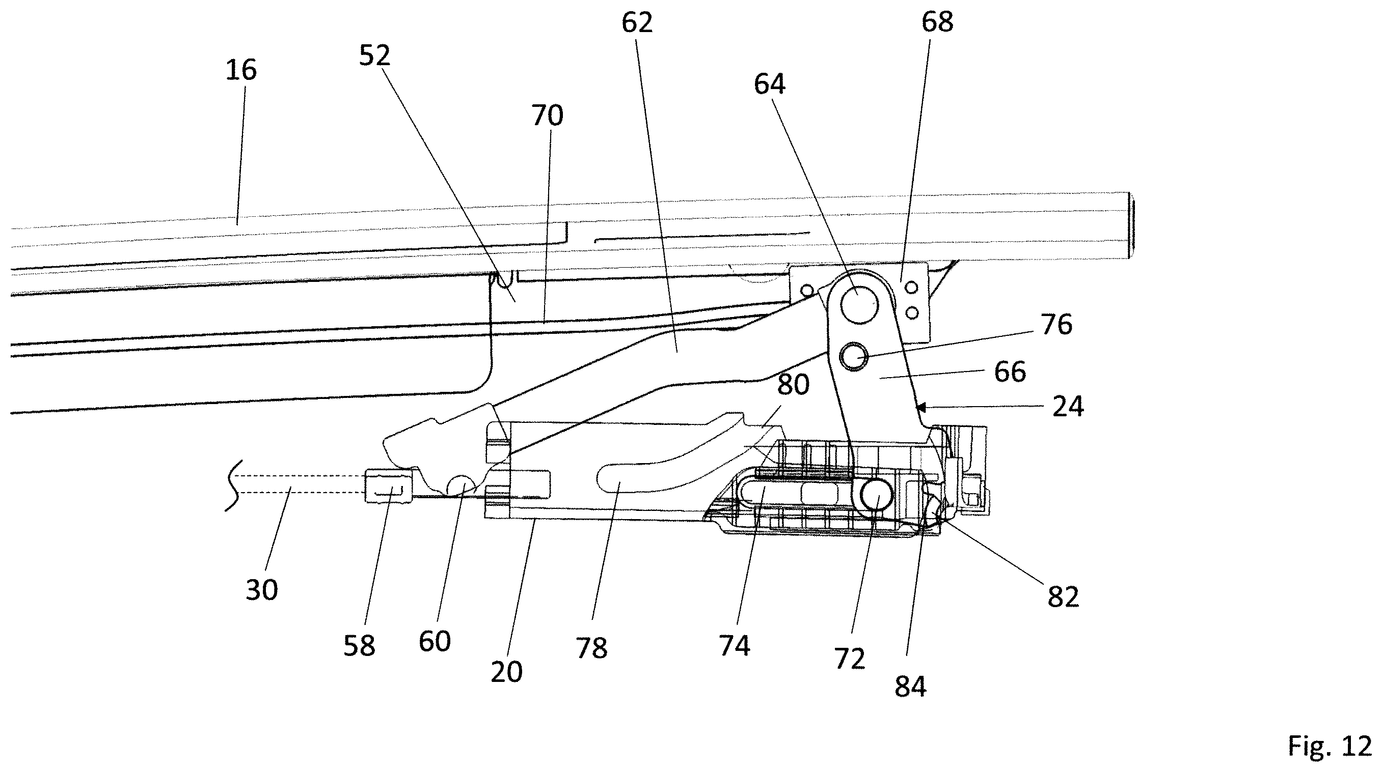 Patent US12351246 Figure 12 – Vehicle roof comprising a roof opening system having two kinematic units