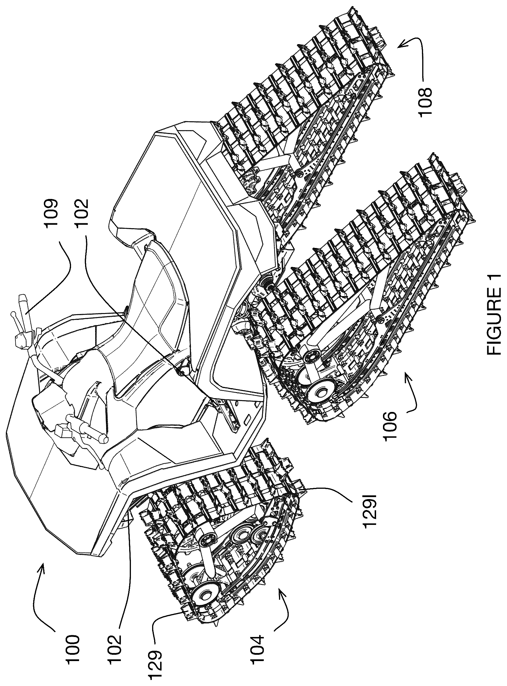 Patent US12351257 Figure 1 – Track assembly and vehicle