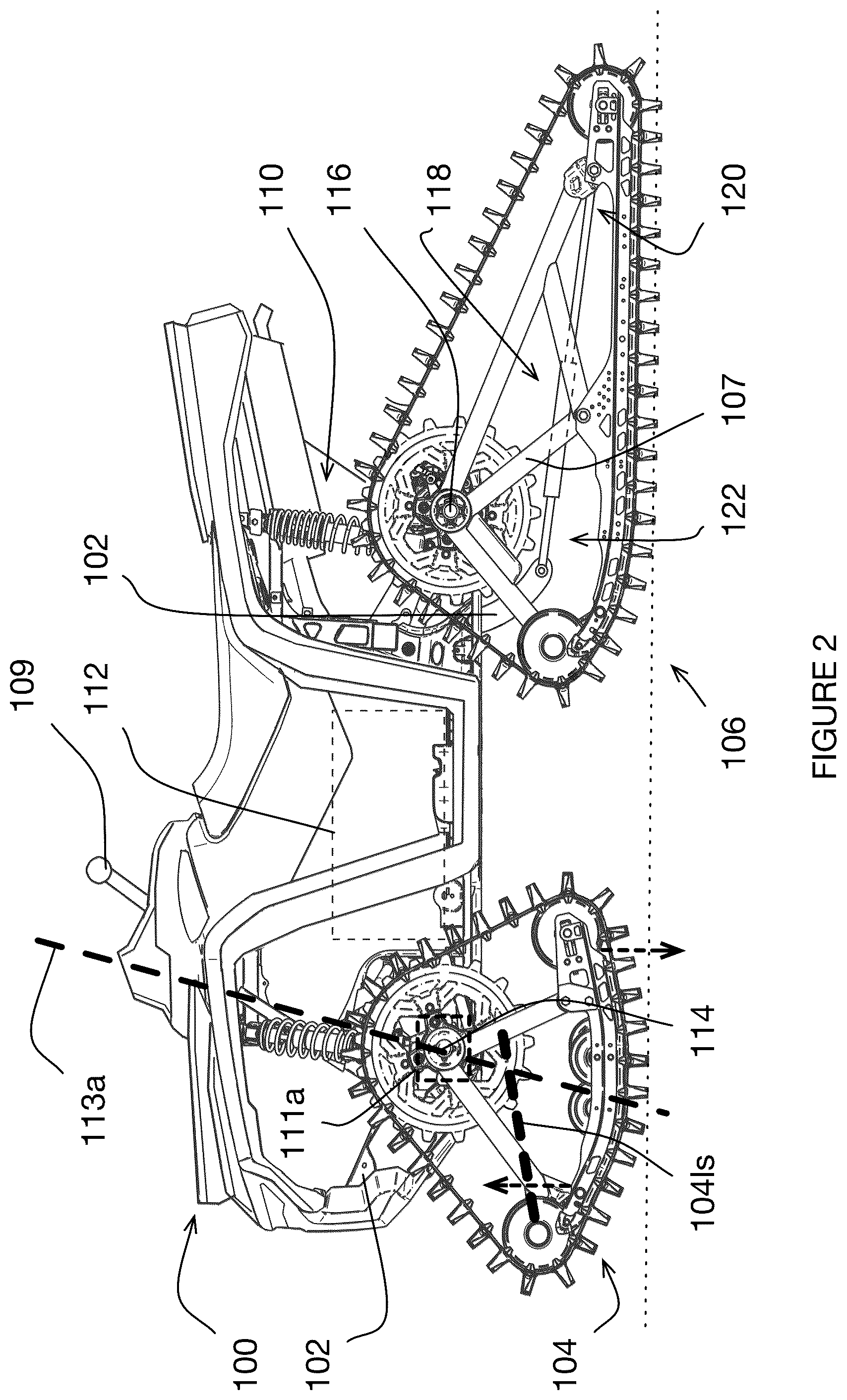 Patent US12351257 Figure 2 – Track assembly and vehicle