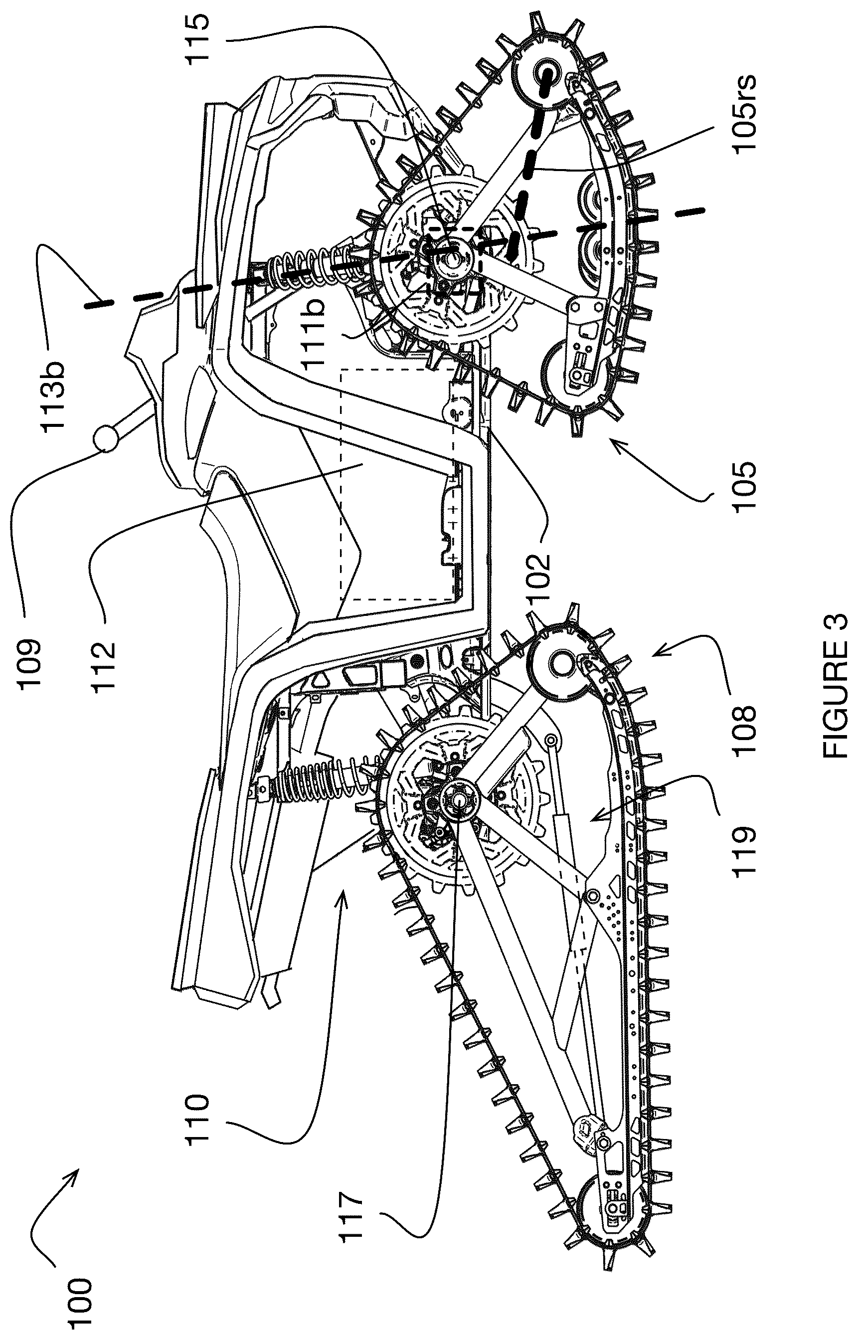 Patent US12351257 Figure 3 – Track assembly and vehicle