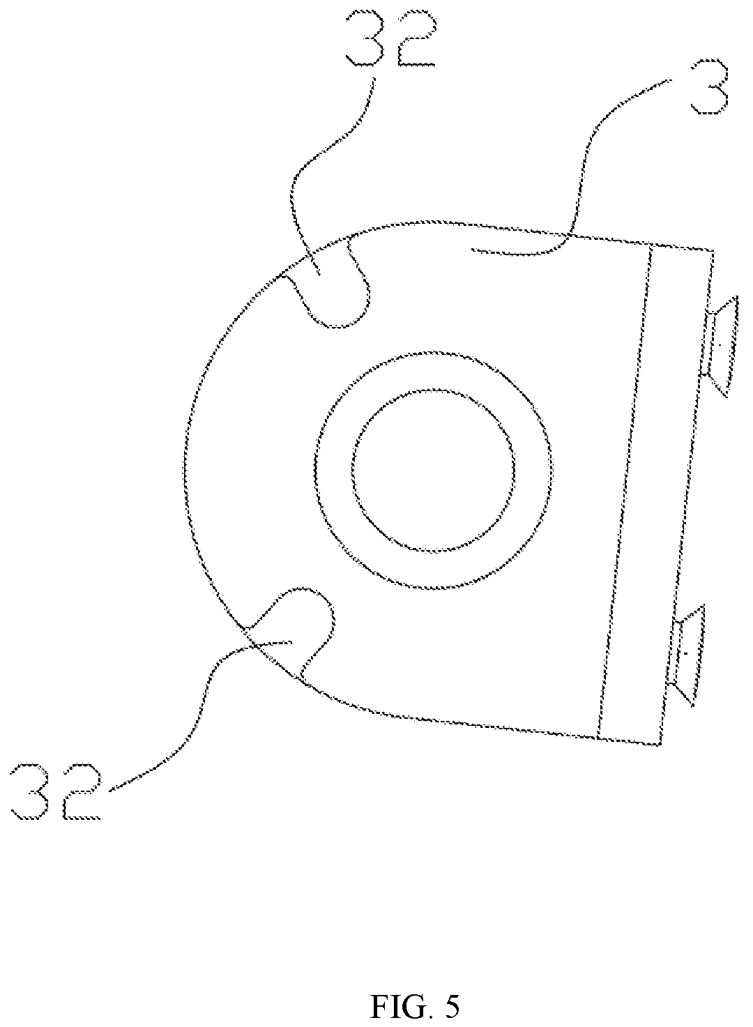 Patent US12351260 Figure 5 – Bilaterally positionable and rotatable bicycle rack