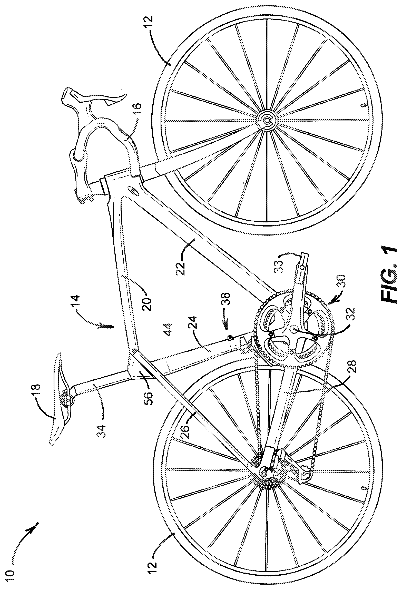 Patent US12351263 Figure 1 – Bicycle with compliant seat post interface