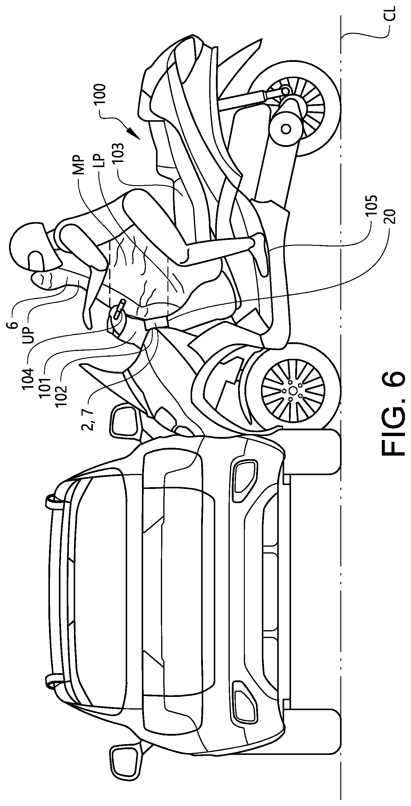 Patent US12351265 Figure 7 – Airbag system for a powered saddle-ride type vehicle and a powered saddle-ride type vehicle provided with such system