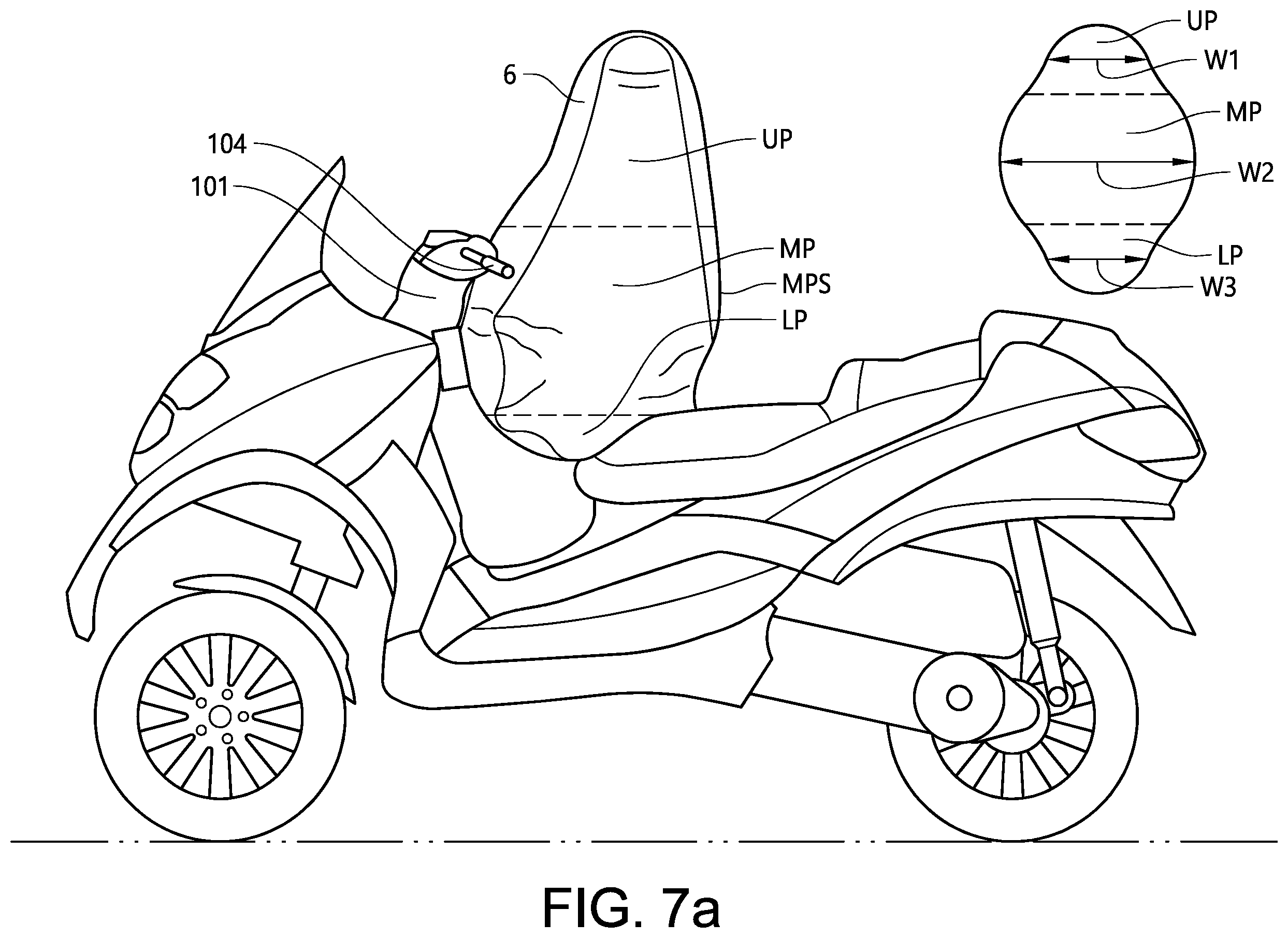 Patent US12351265 Figure 8 – Airbag system for a powered saddle-ride type vehicle and a powered saddle-ride type vehicle provided with such system