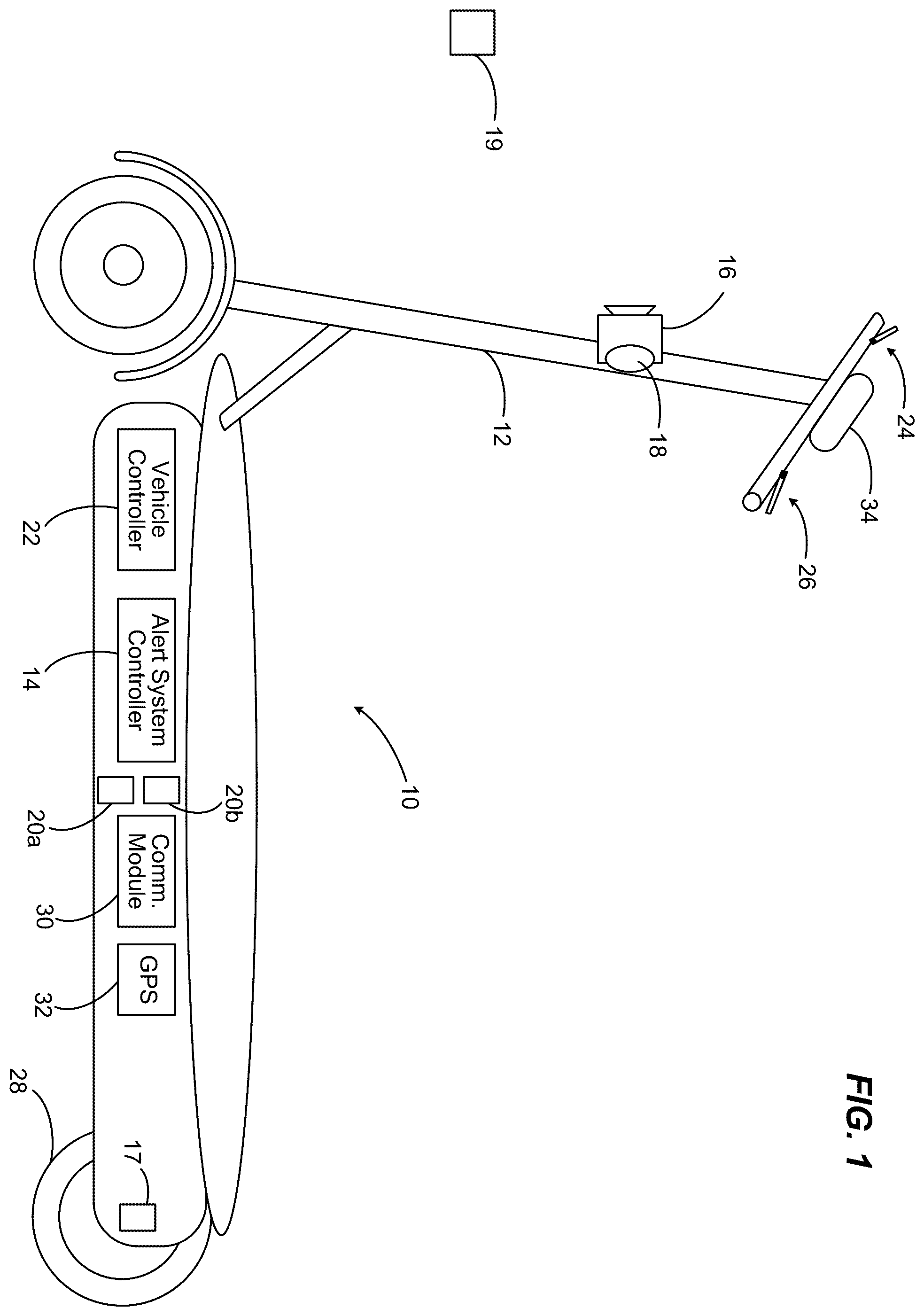 Patent US12351266 Figure 1 – Collision alert systems and methods for micromobility vehicles