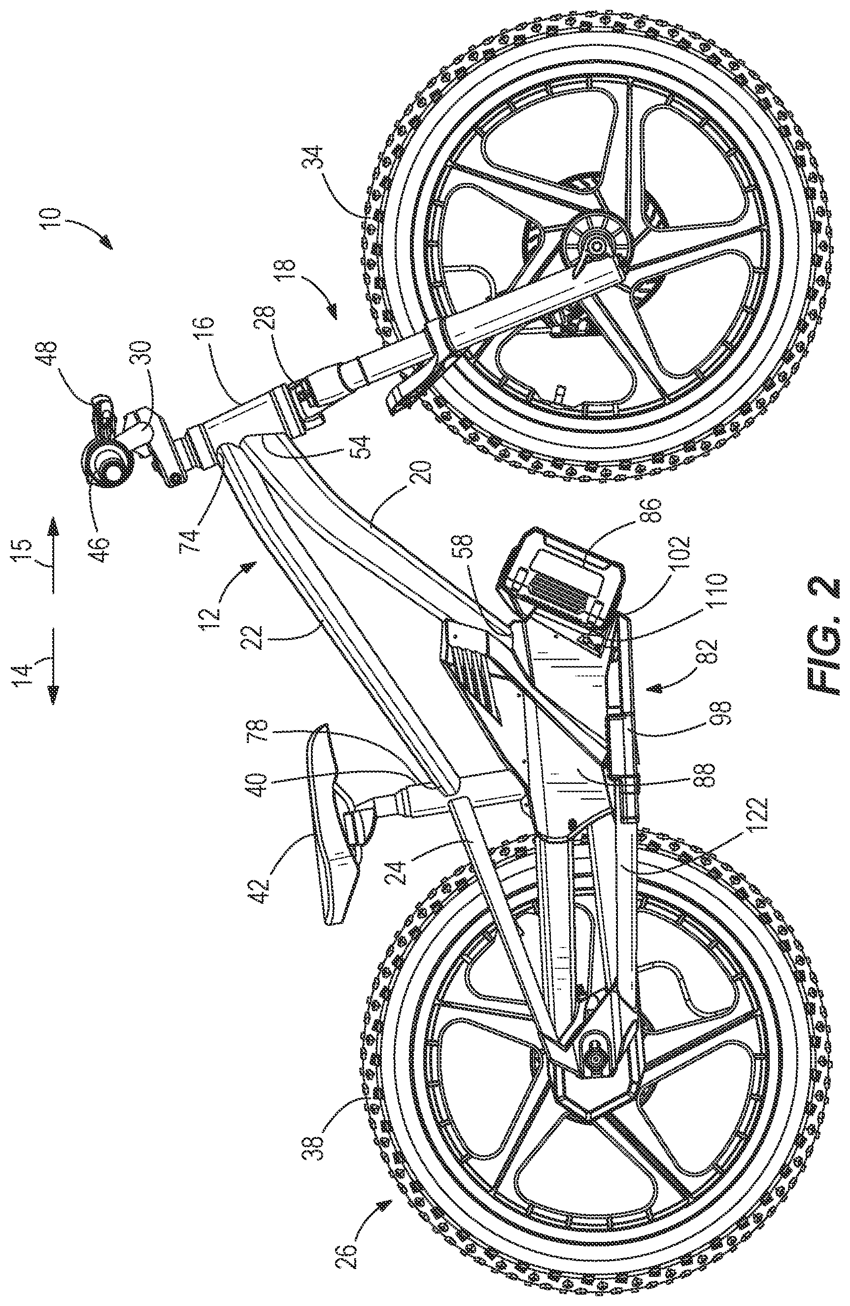 Patent US12351271 Figure 2 – Bike frame having a drive module enclosure