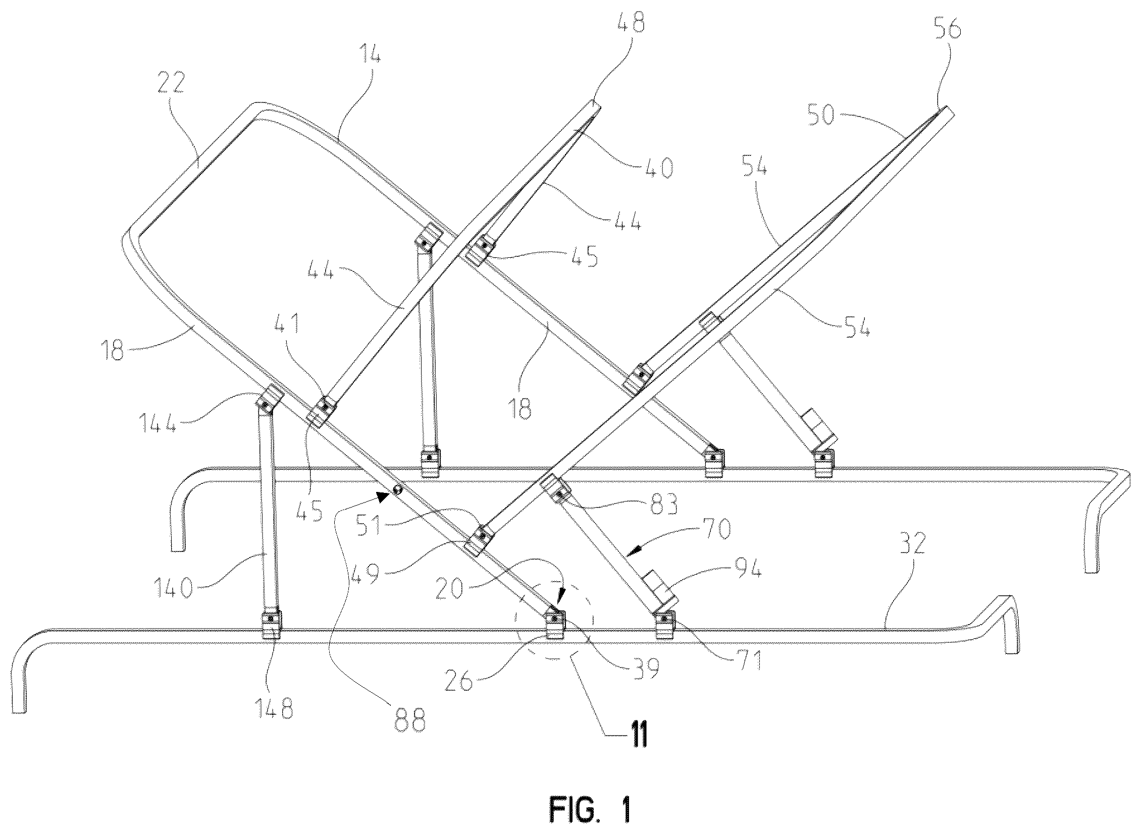 Patent US12351274 Figure 1 – Strut actuated bimini top