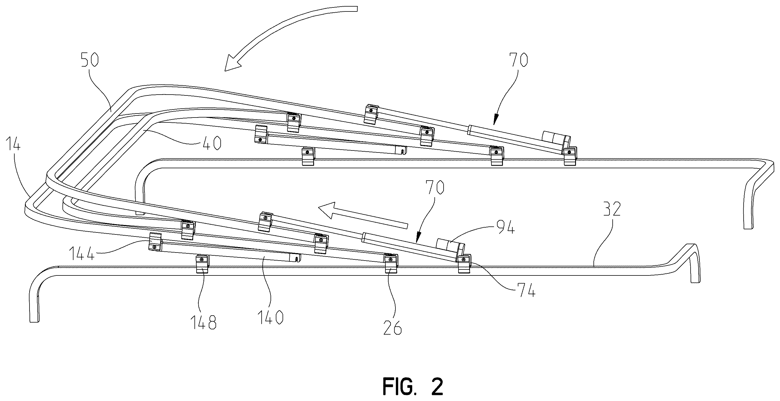 Patent US12351274 Figure 2 – Strut actuated bimini top