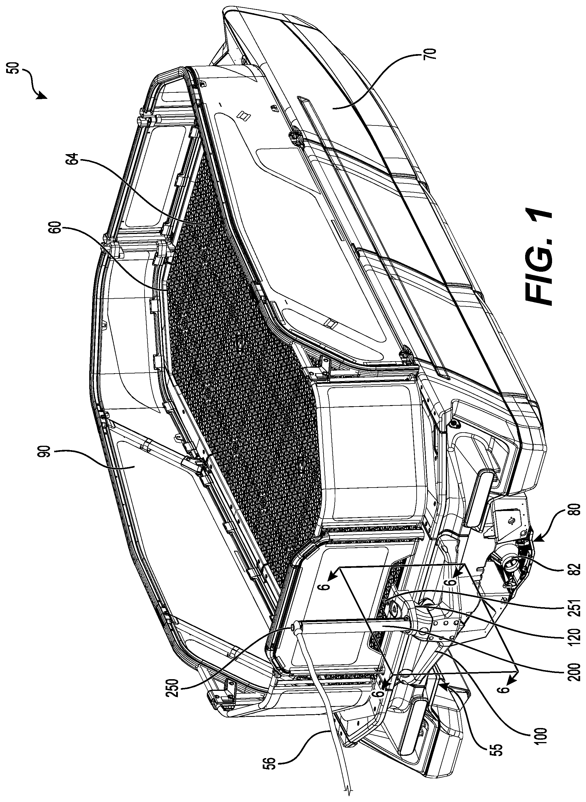 Patent US12351276 Figure 1 – Tow attachment, tow pylon assembly and watercraft having same