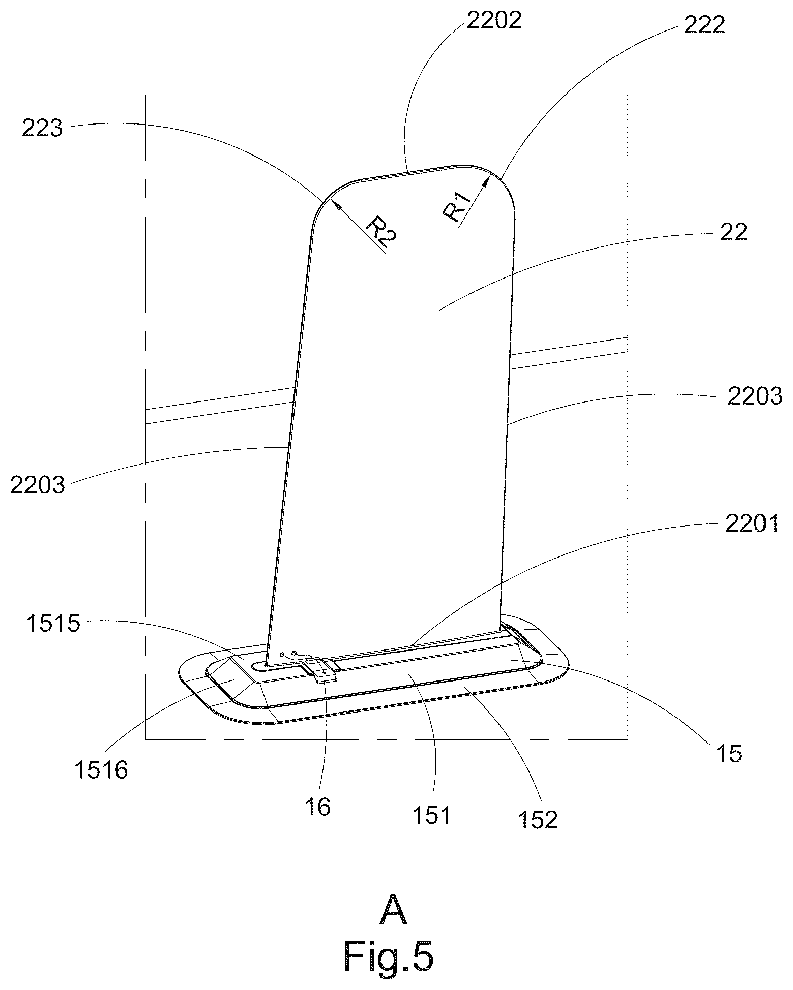 Patent US12351279 Figure 5 – Inflatable paddle board with central balancing fin