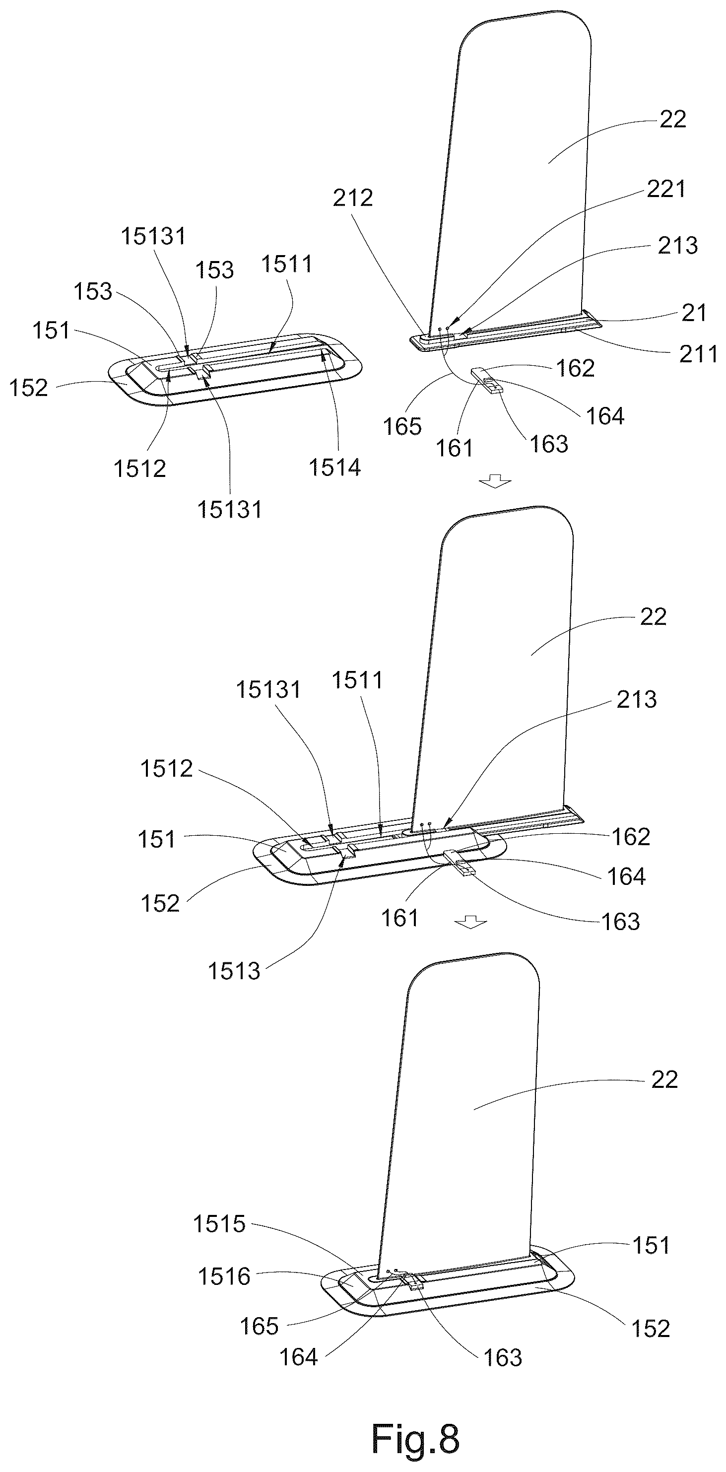 Patent US12351279 Figure 8 – Inflatable paddle board with central balancing fin