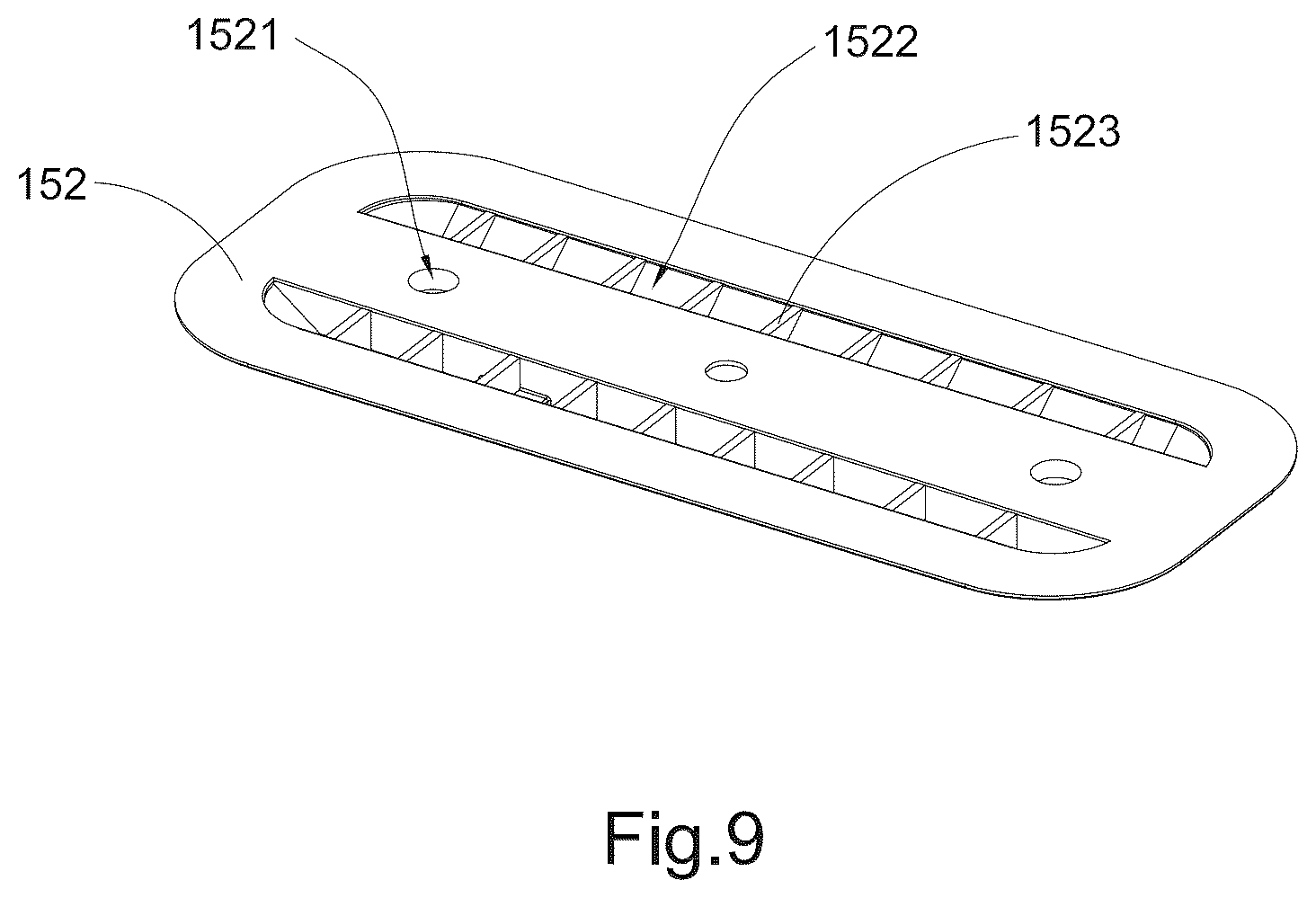 Patent US12351279 Figure 9 – Inflatable paddle board with central balancing fin