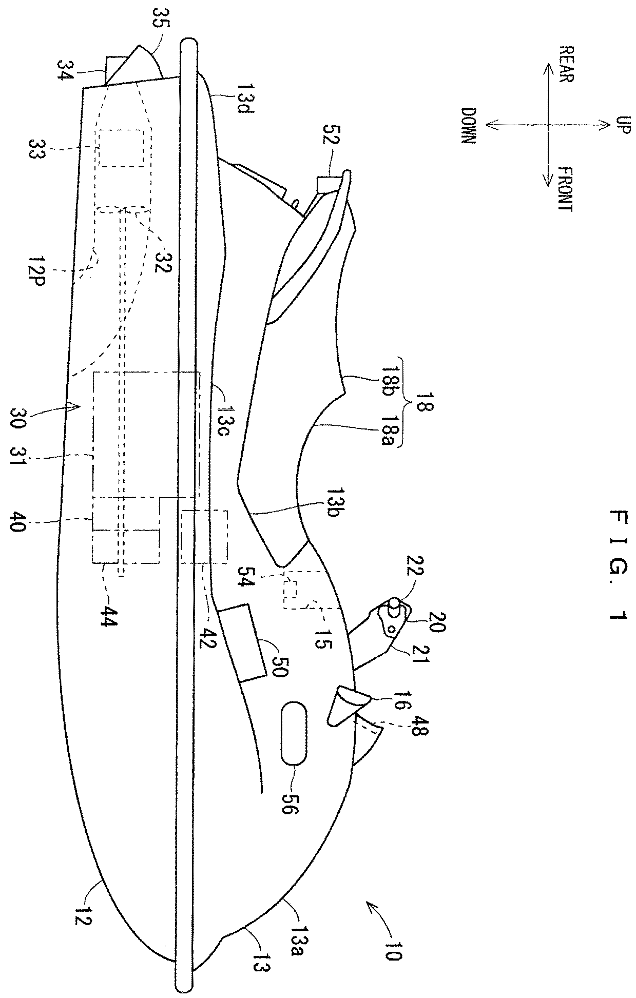Patent US12351280 Figure 1 – Small planing watercraft and method of controlling small planing watercraft