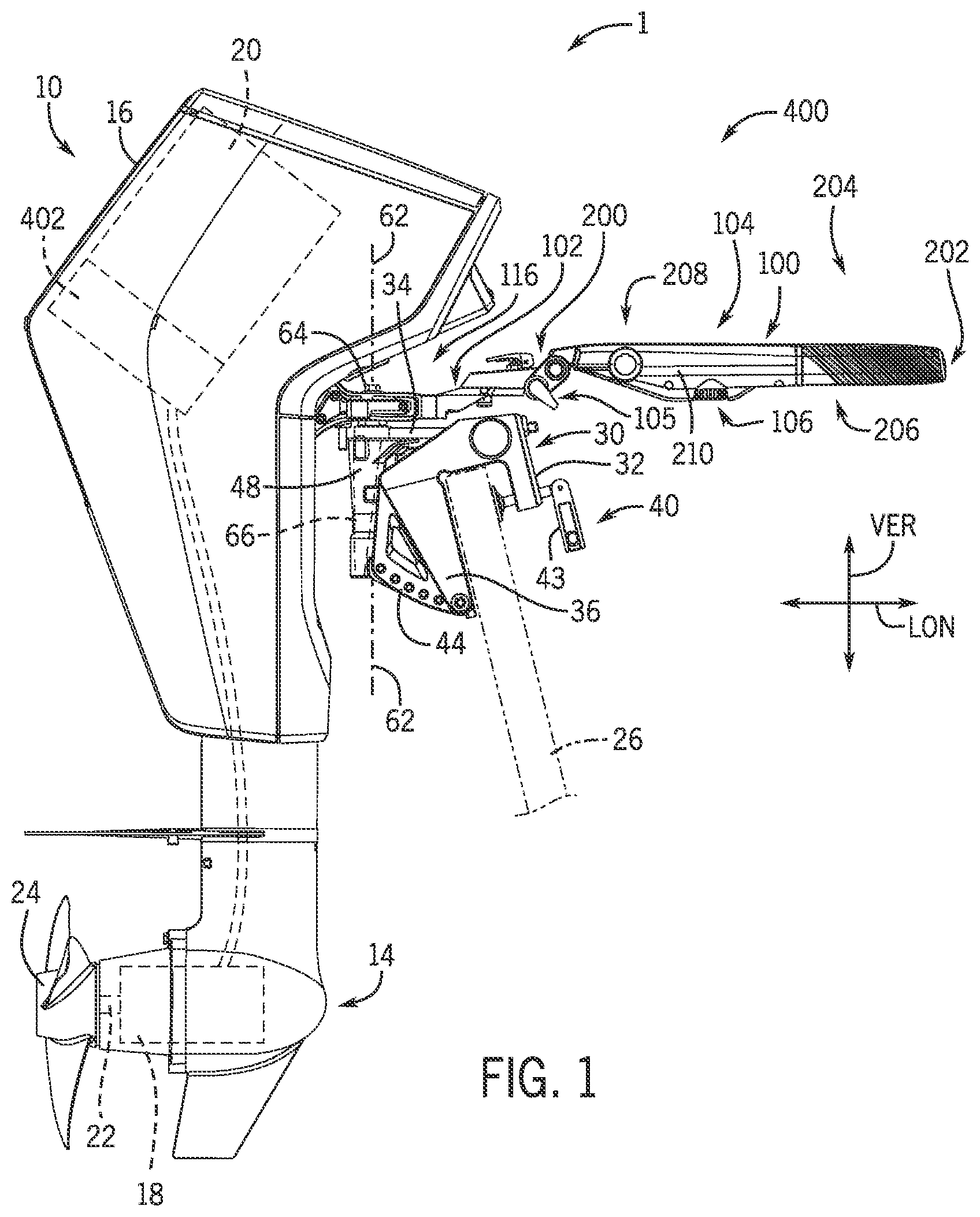 Patent US12351288 Figure 1 – Systems and methods for controlling marine drives