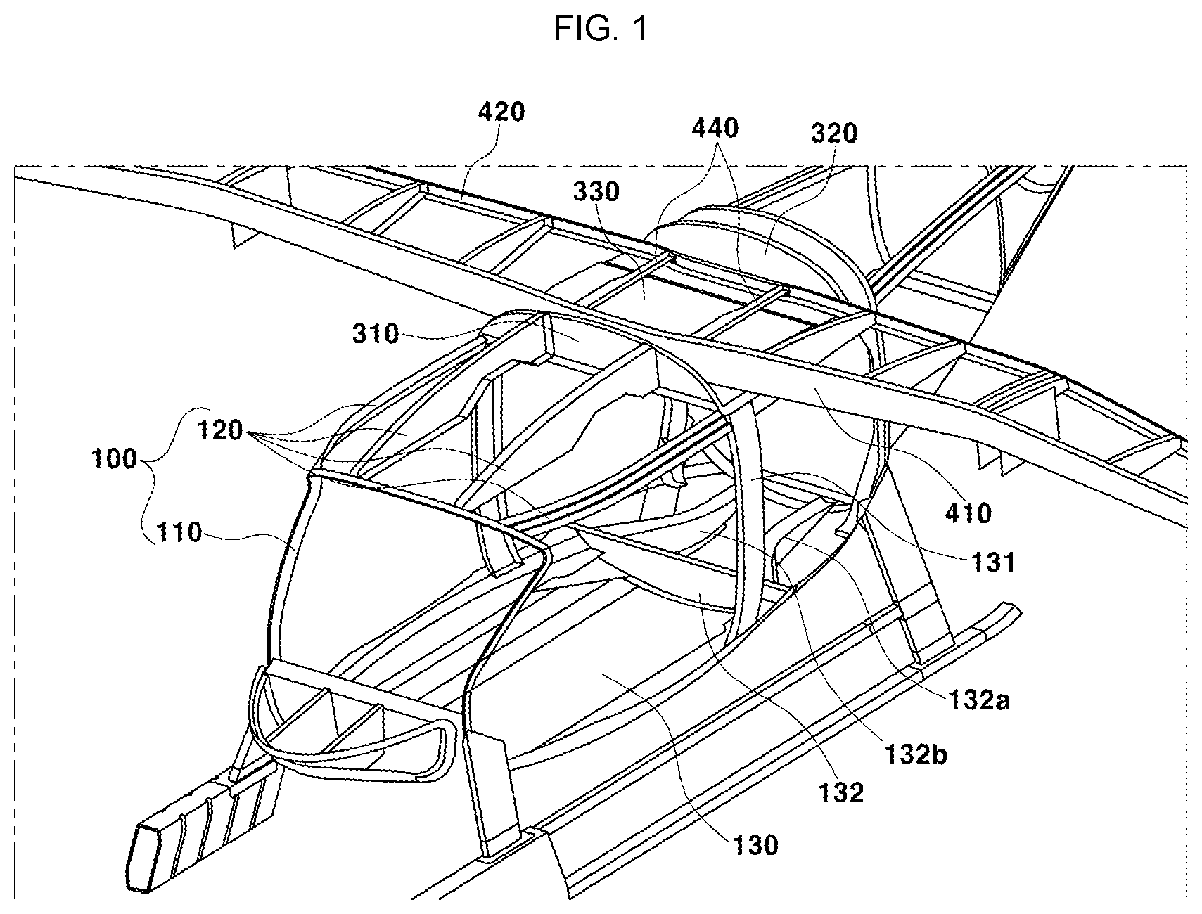 Patent US12351292 Figure 1 – Collision load distribution structure of fuselage