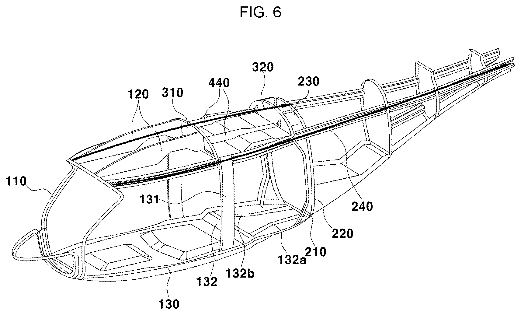 Patent US12351292 Figure 6 – Collision load distribution structure of fuselage