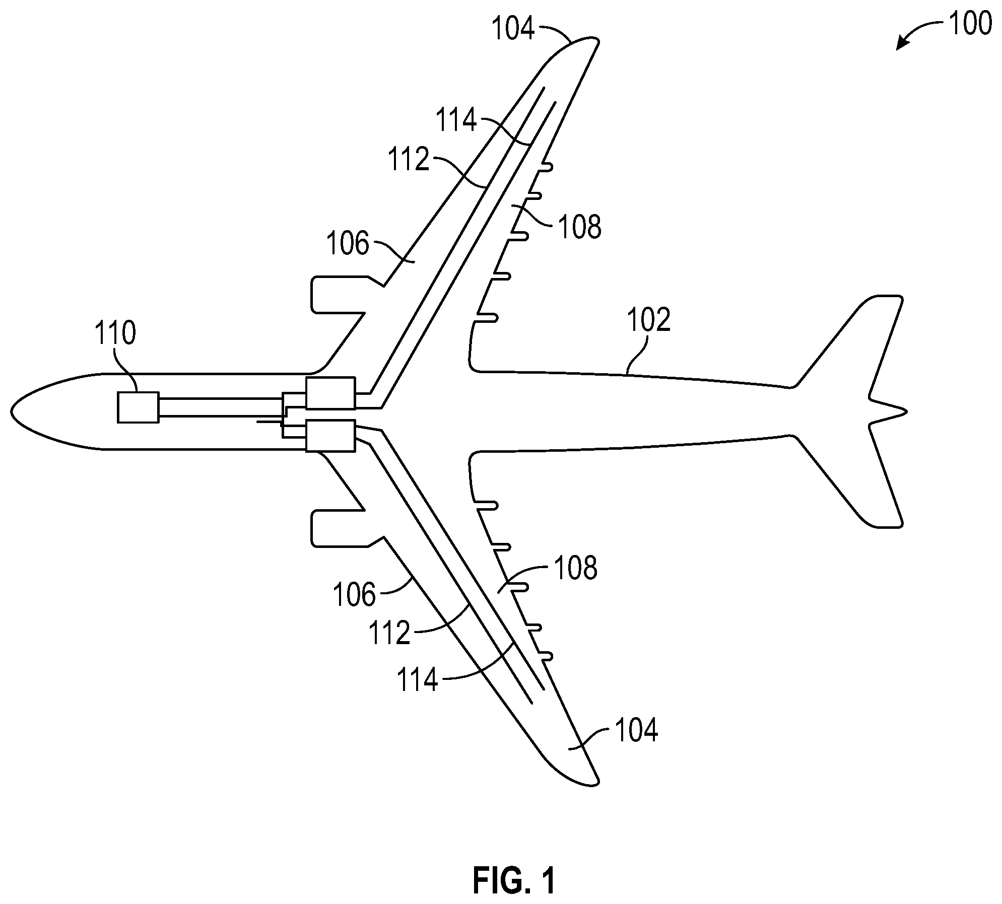 Patent US12351295 Figure 1 – Fiber optic slat flap system and control lever