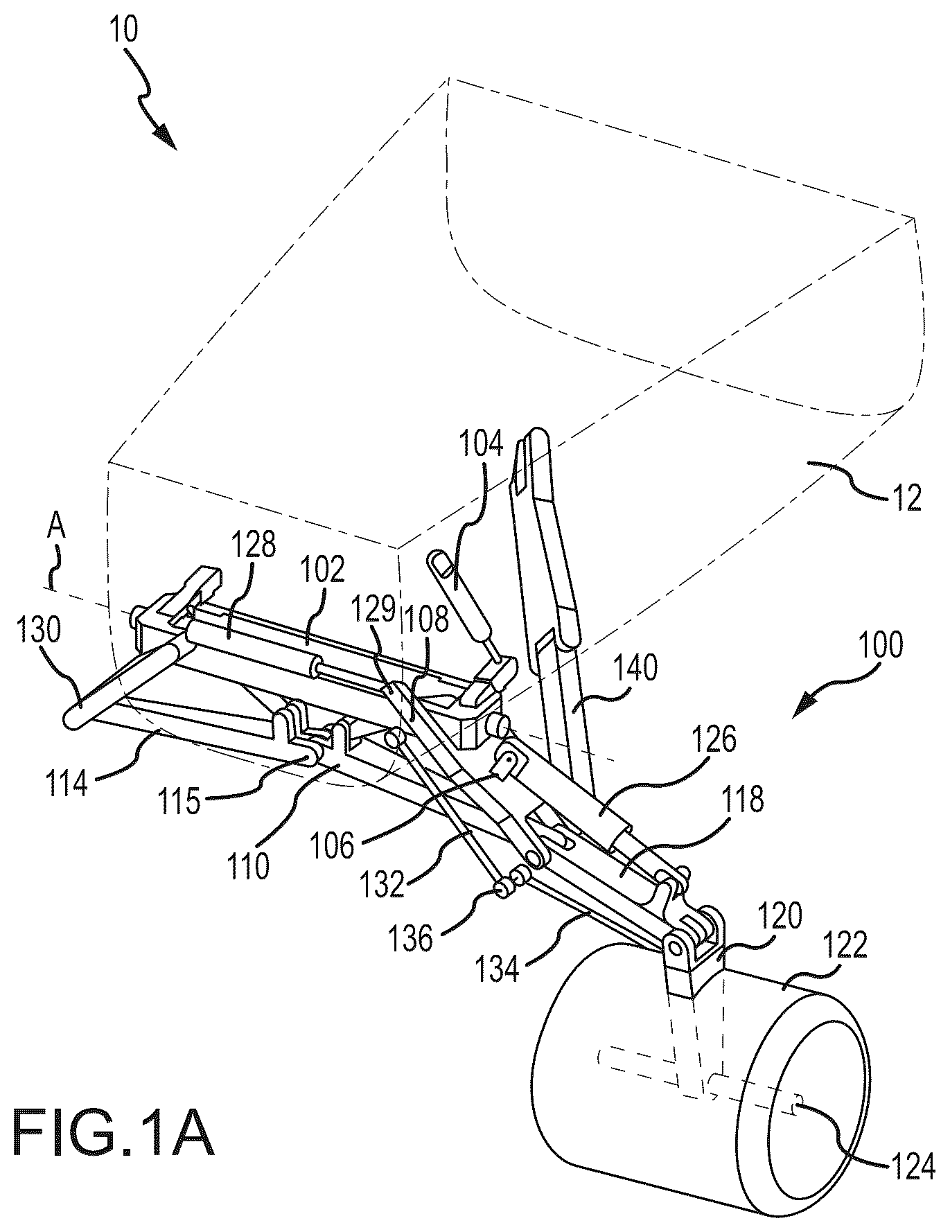 Patent US12351299 Figure 1 – Articulating truss configuration for aircraft landing gear