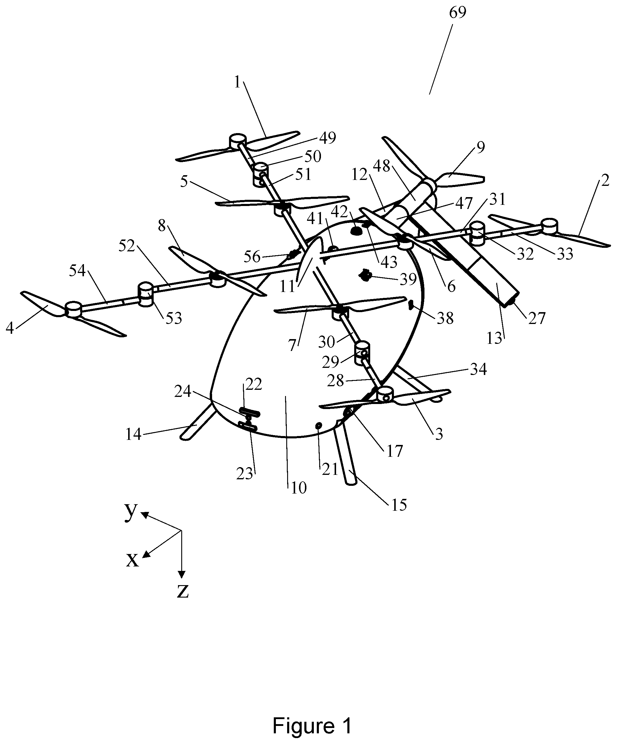 Patent US12351302 Figure 1 – Reconfiguring vertical takeoff and landing aircraft