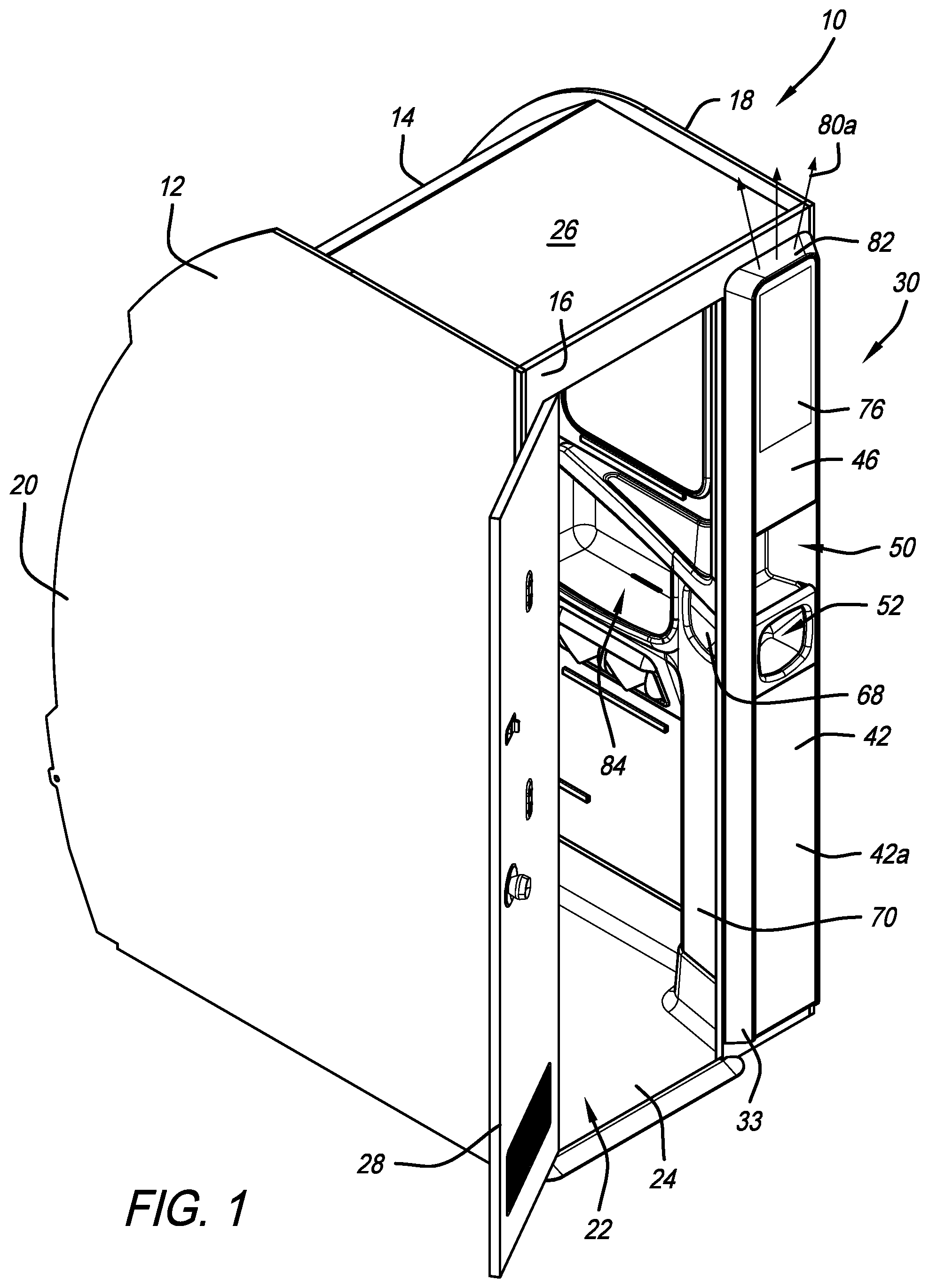 Patent US12351313 — Tower assembly for an aircraft monument — Figure 1