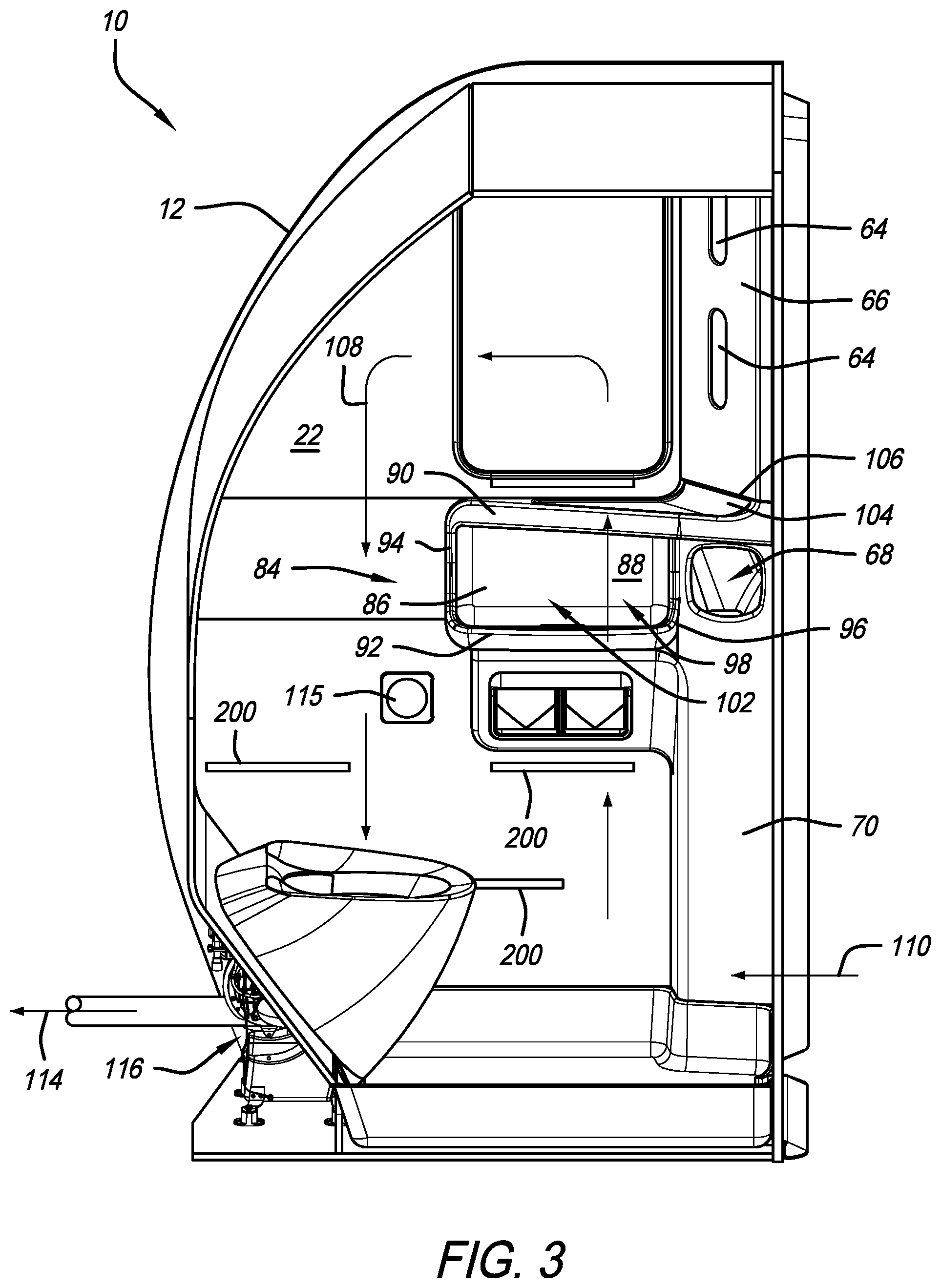 Patent US12351313 Figure 3 – Tower assembly for an aircraft monument