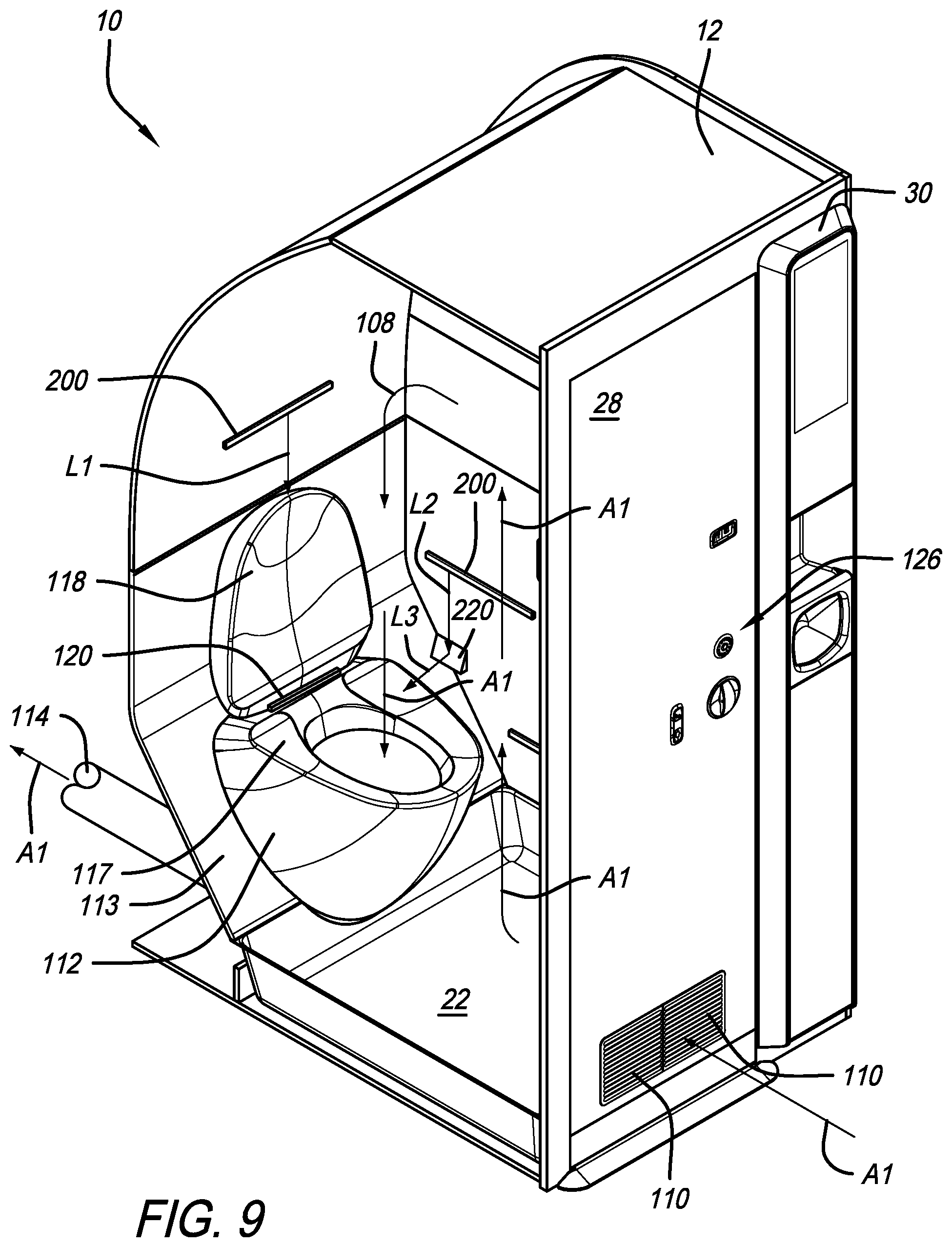 Patent US12351313 Figure 8 – Tower assembly for an aircraft monument