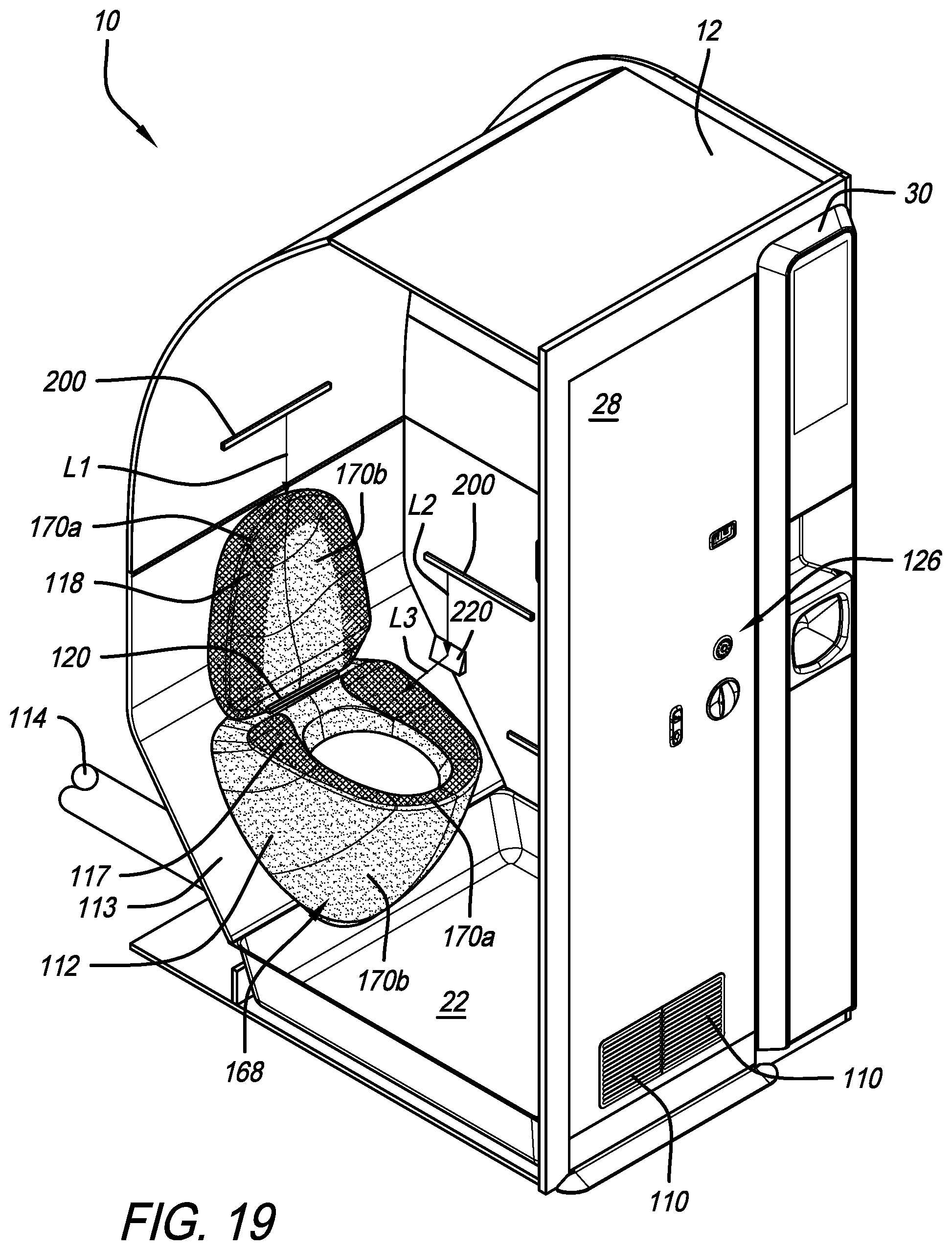 Patent US12351313 Figure 16 – Tower assembly for an aircraft monument